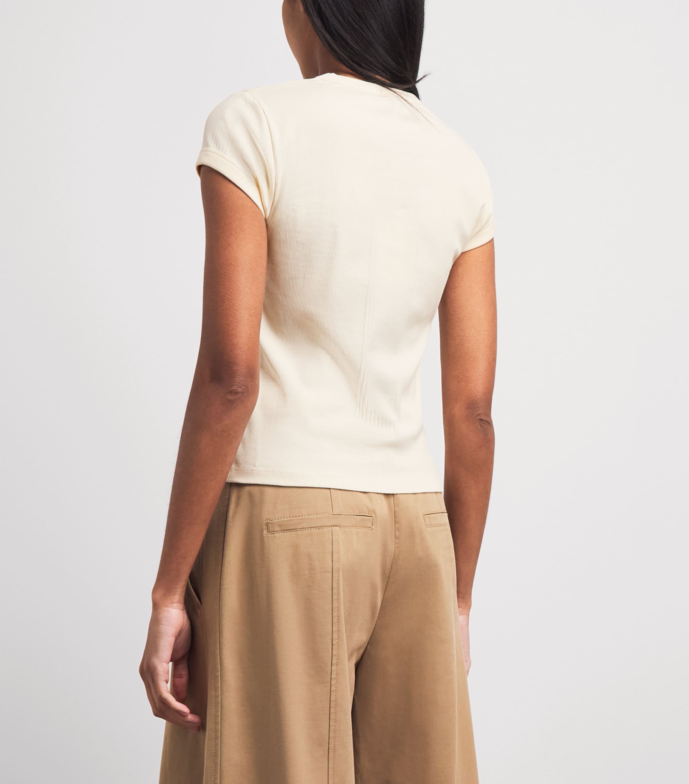 ME+EM Womens Stretch-Cotton Rib T-Shirt Cream Image 5