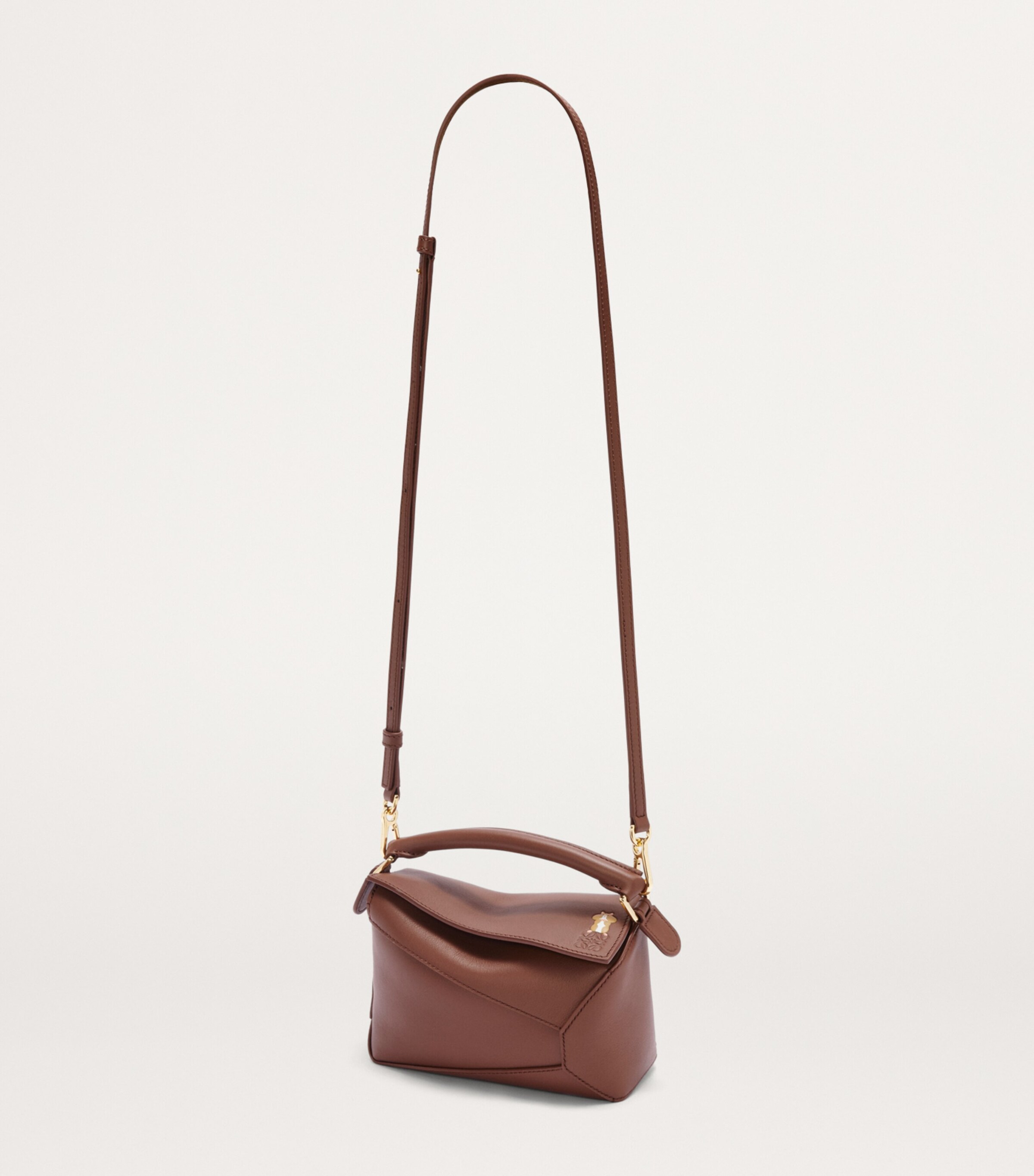 LOEWE Brown x Suna Fujita Mini Leather Puzzle Edge Top-Handle Bag