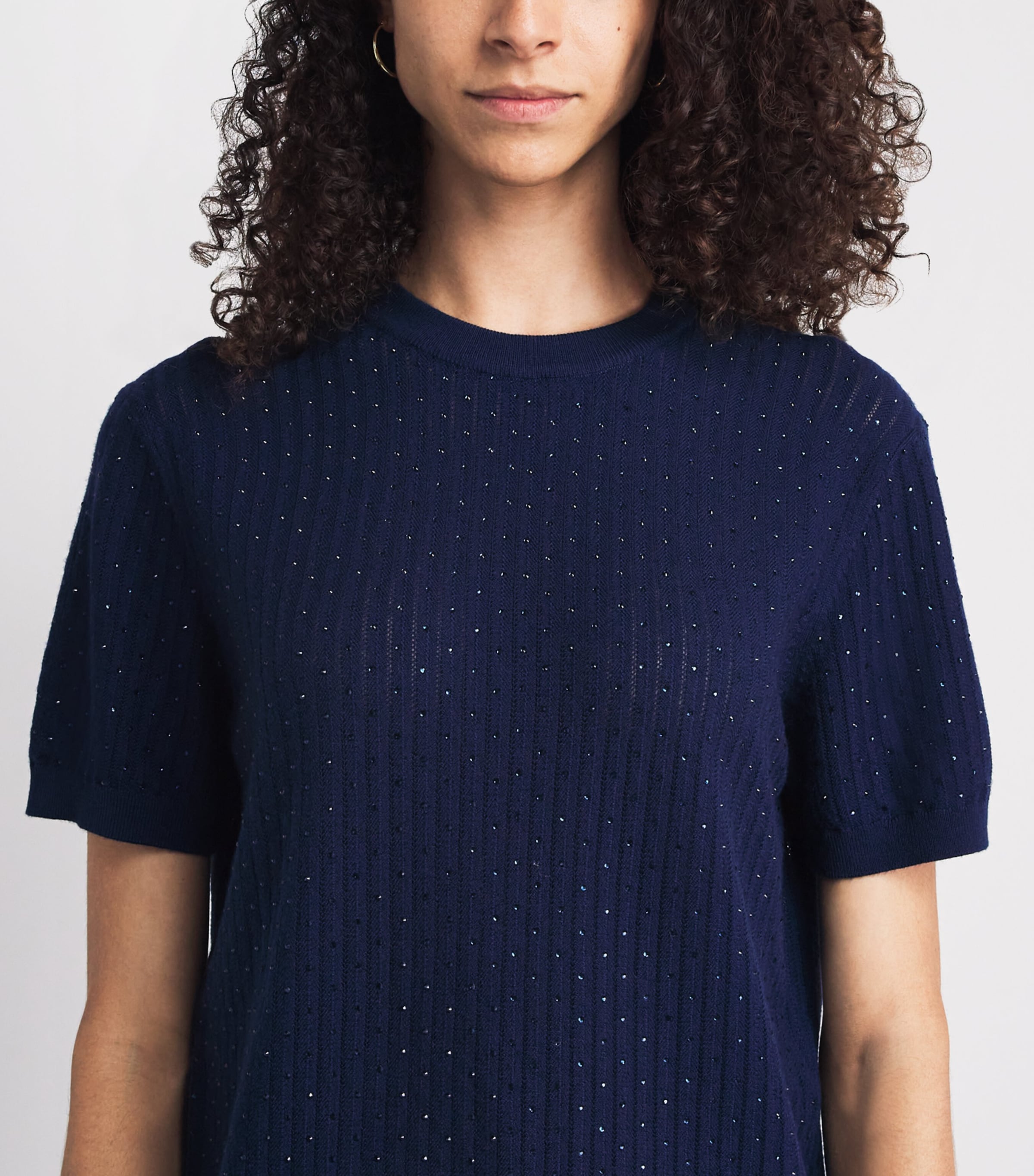 Maje Womens Wool-Blend Embellished Sweater Navy Image 3