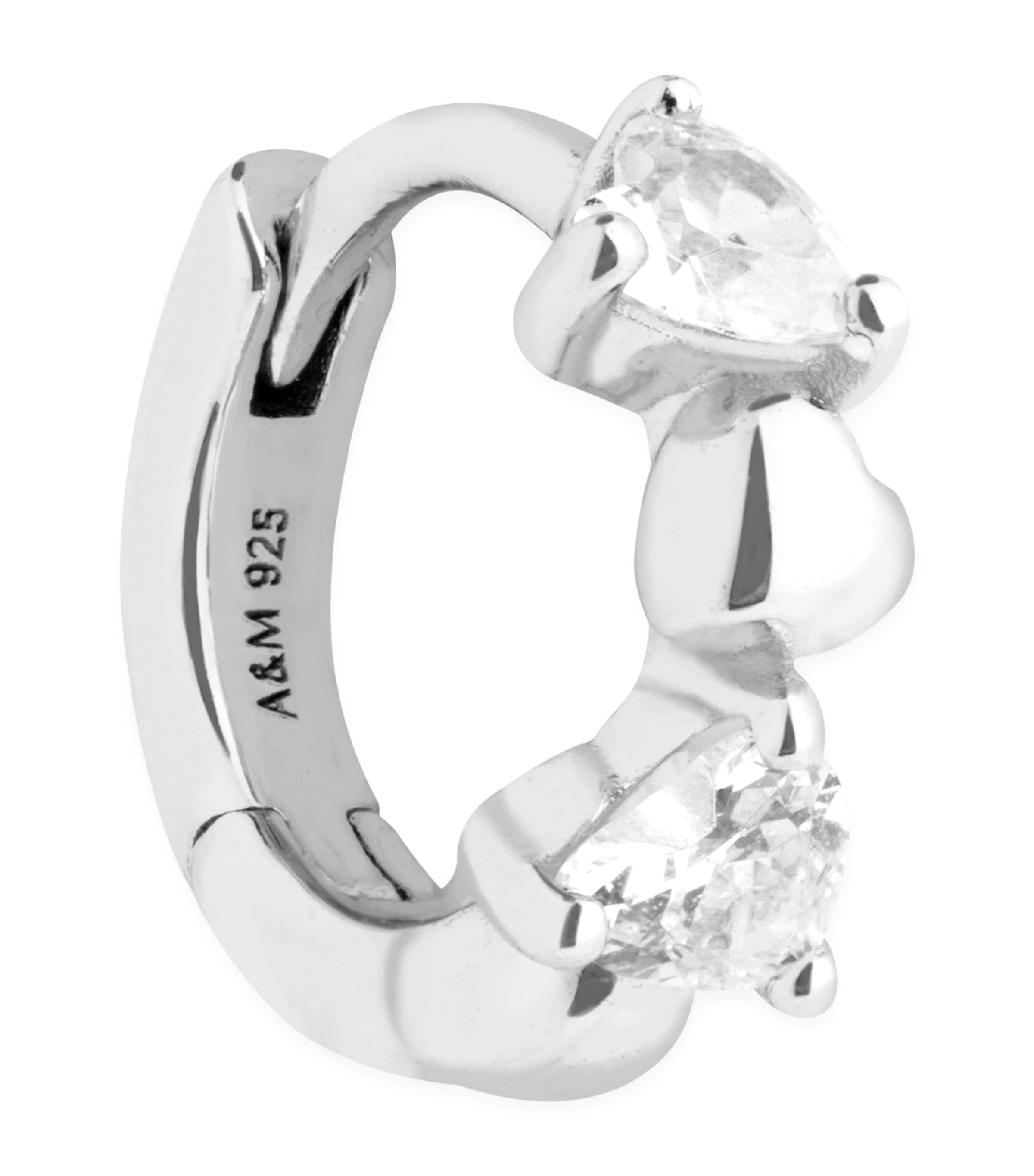 Astrid & Miyu Rhodium-plated Heart Cluster Single Hoop Earring In Silver