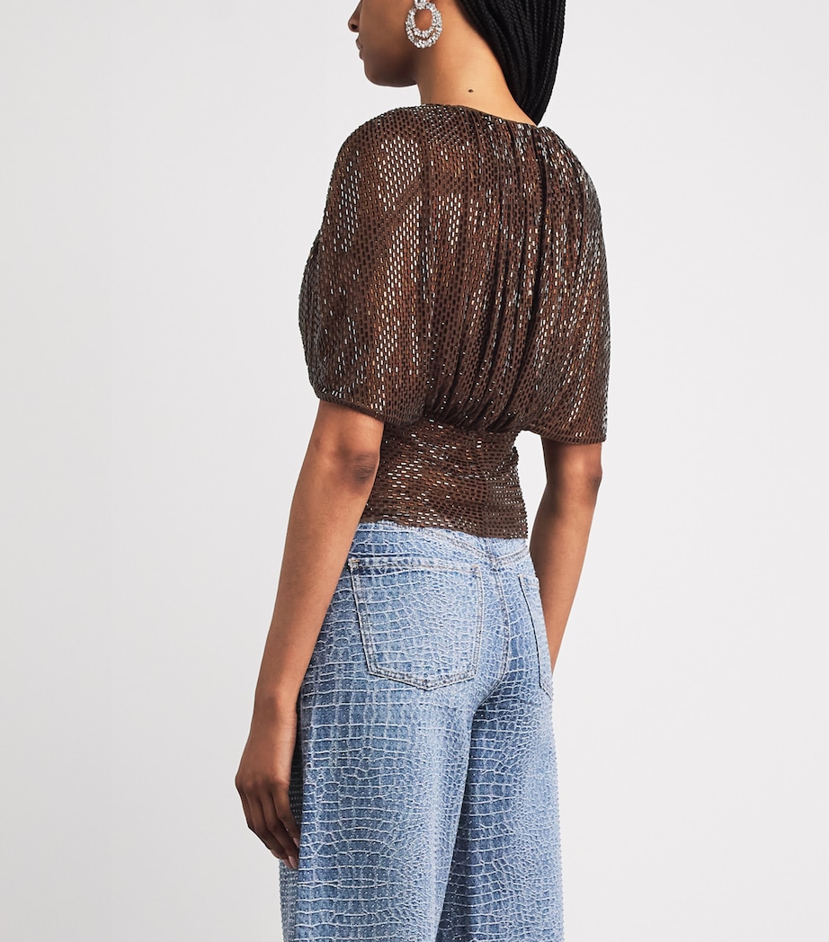 Self-Portrait Womens Embellished Cape-Sleeve Blouse Brown Image 5