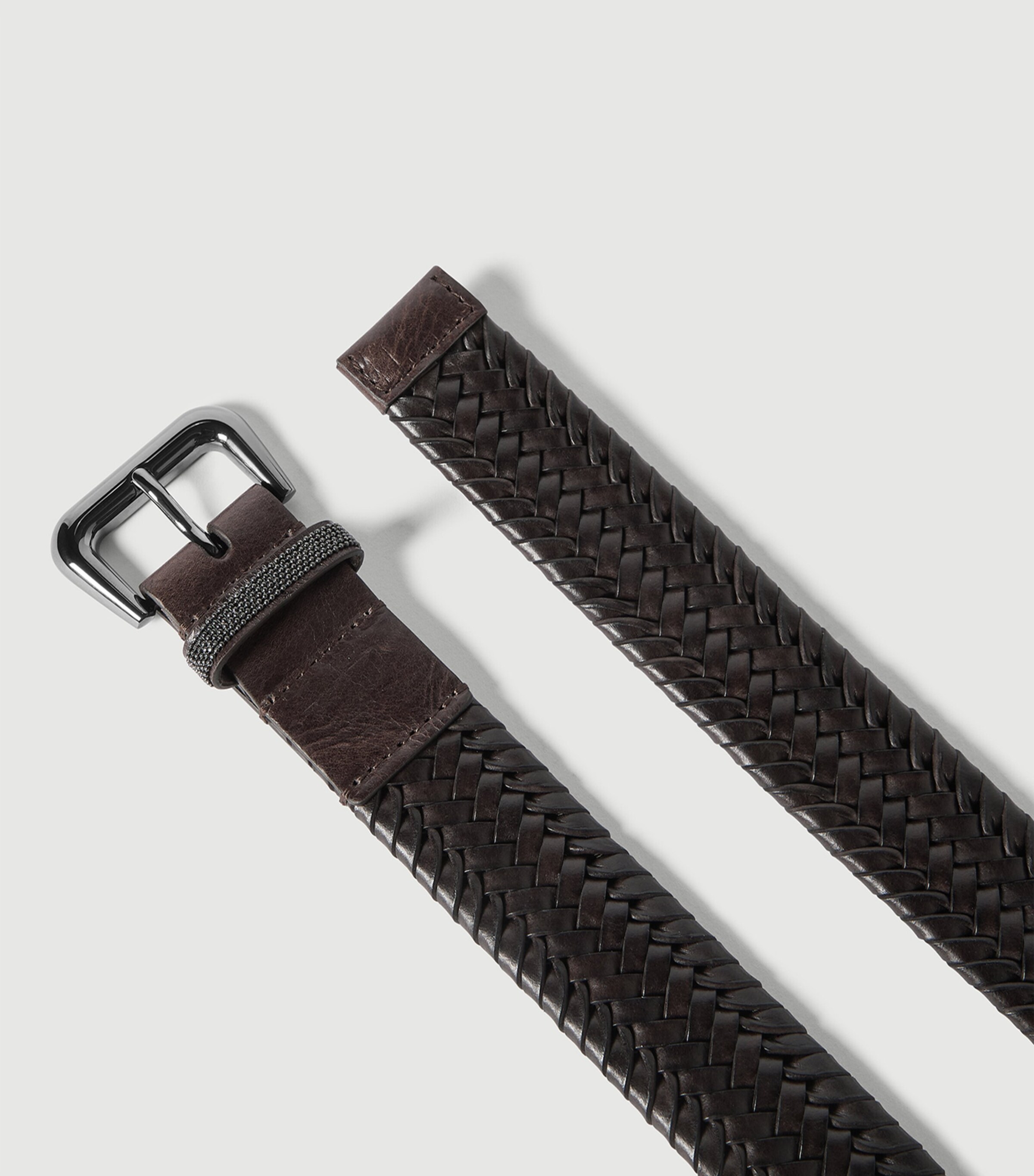 Brunello Cucinelli Leather Woven Belt Cmoro Image 3