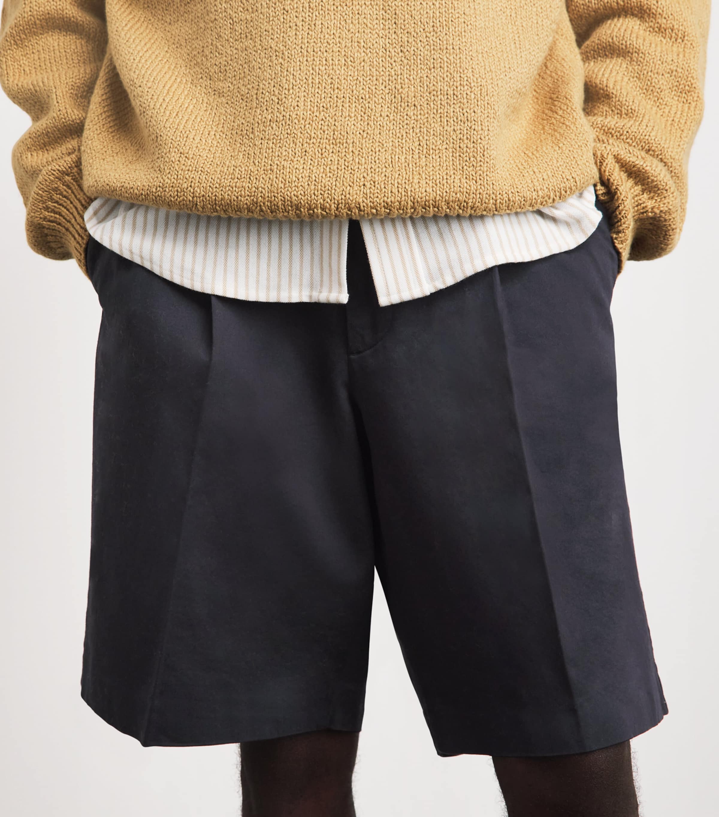 NN.07 Mens Stretch-Cotton Kay Pleated Shorts Navy Blue Image 3