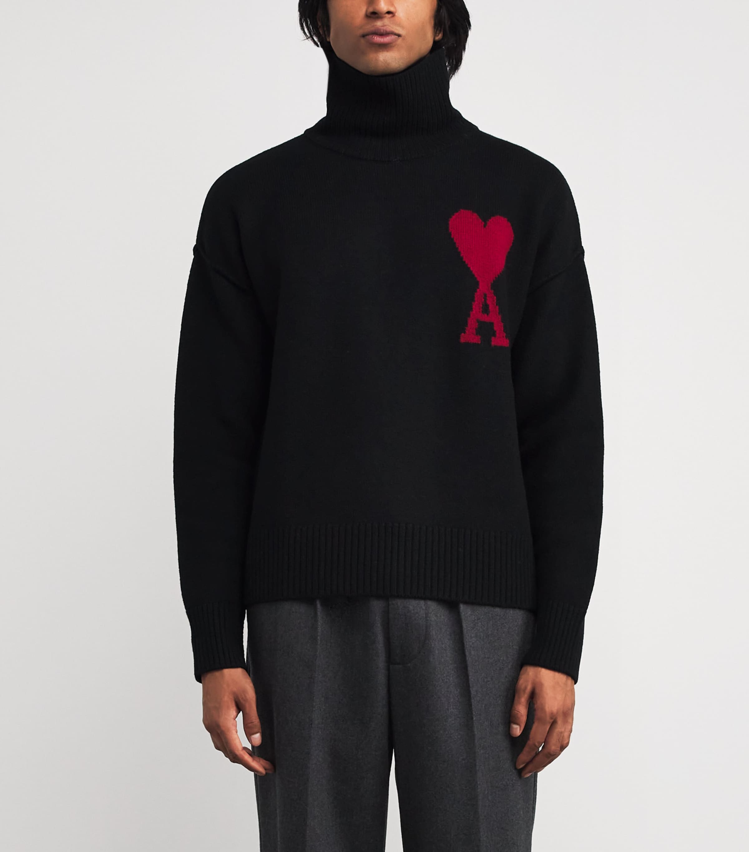 Virgin Wool Ami de Coeur Rollneck Sweater BLACK/RED/009 Image 3