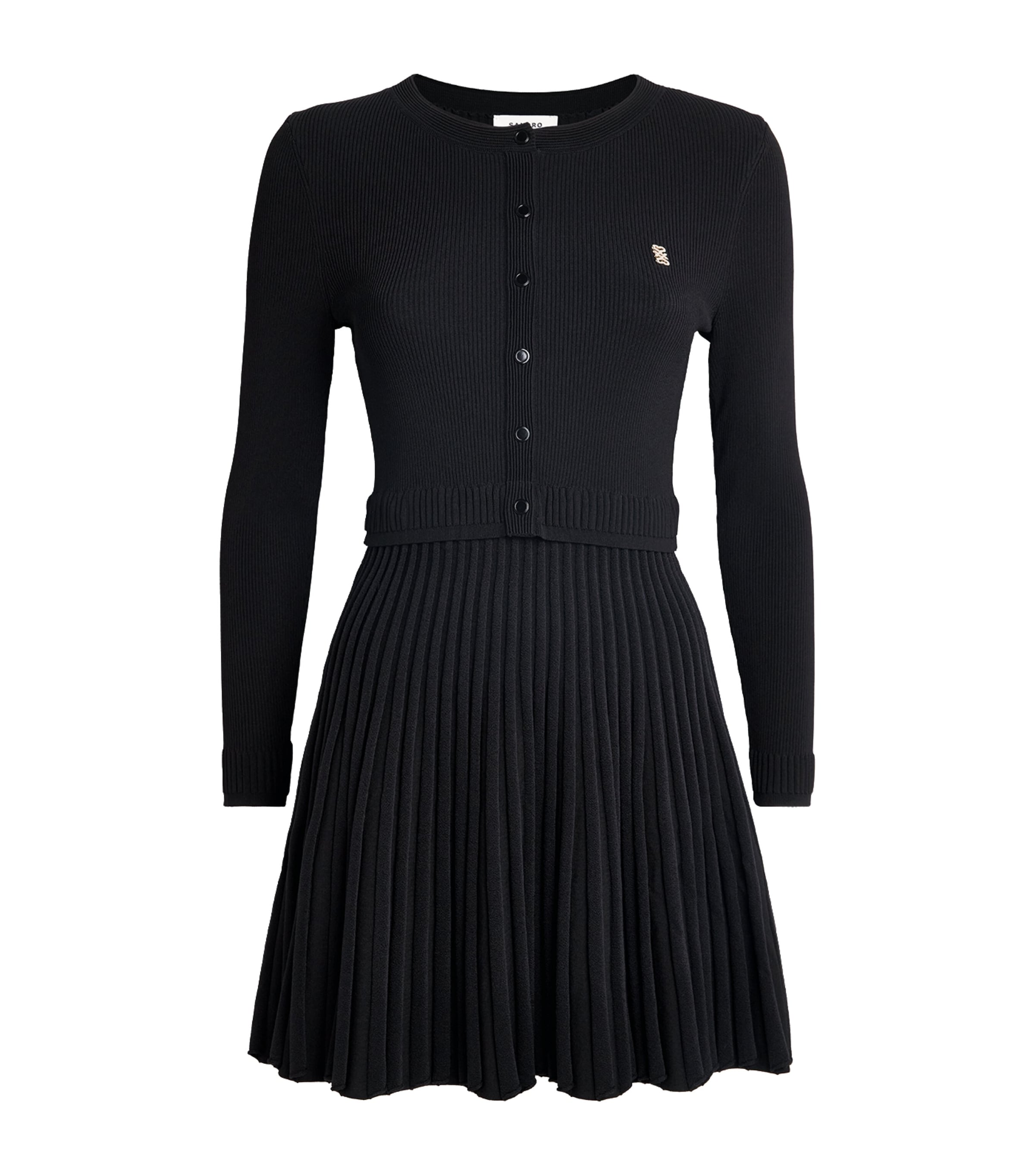 Sandro Paris Womens Pleated Knit Mini Dress Black Image 1