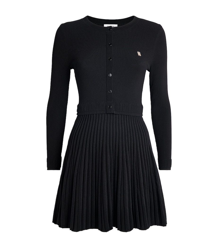 Sandro Paris Womens Pleated Knit Mini Dress Black Image 1