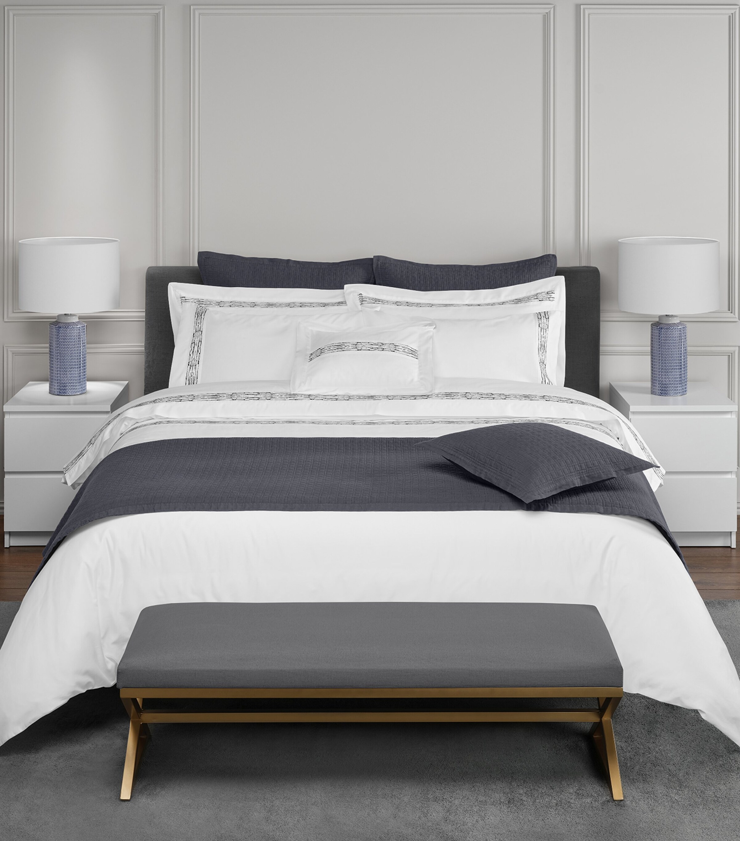 Amalia Egyptian Cotton Alentejo King Duvet Cover Set (230cm x 220cm) White/midnight Image 3