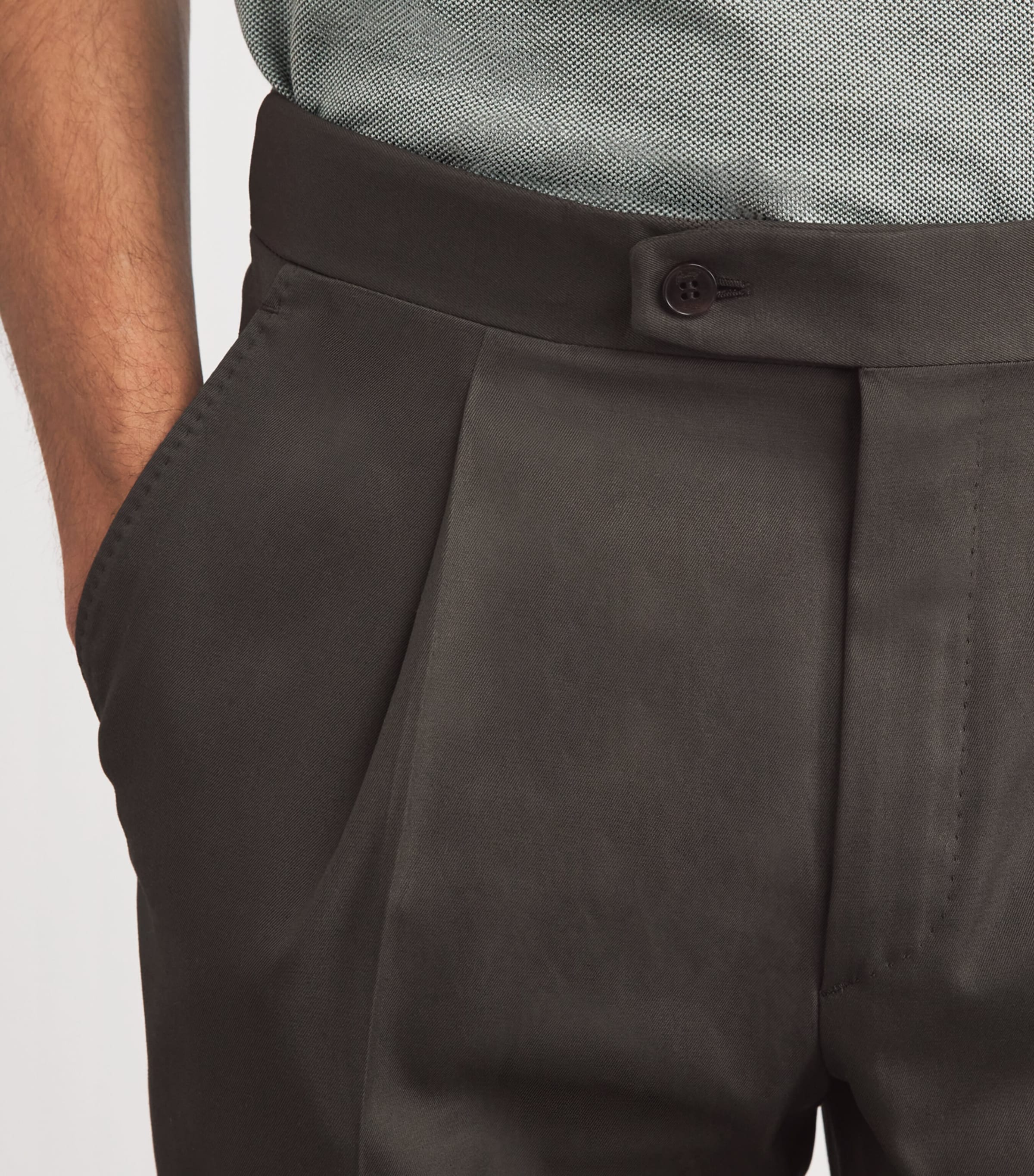Brioni Mens Cotton Pleated Trousers Image 3