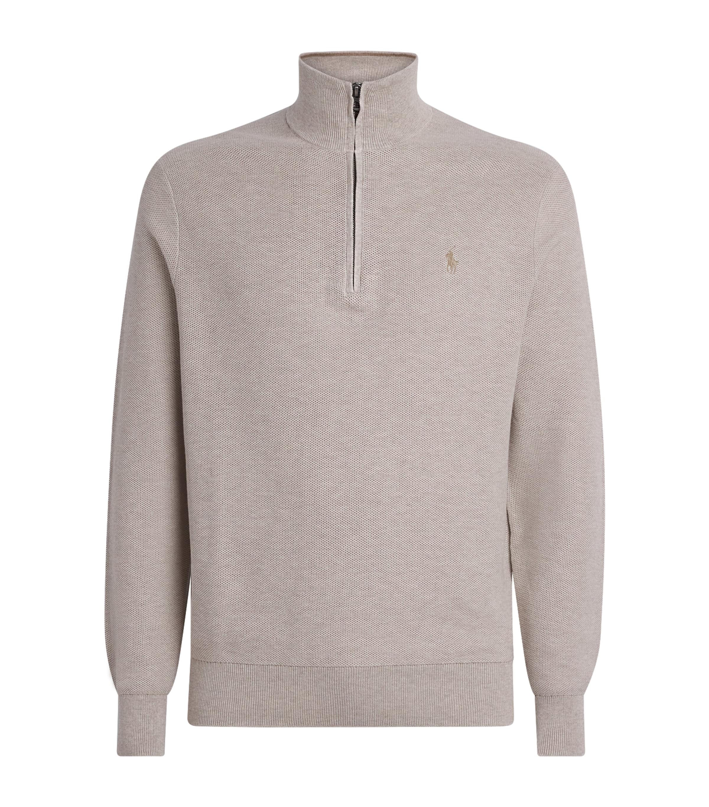 Polo Ralph Lauren Mens Cotton Half-Zip Sweater Light Wlnut Brn Hthr Image 1