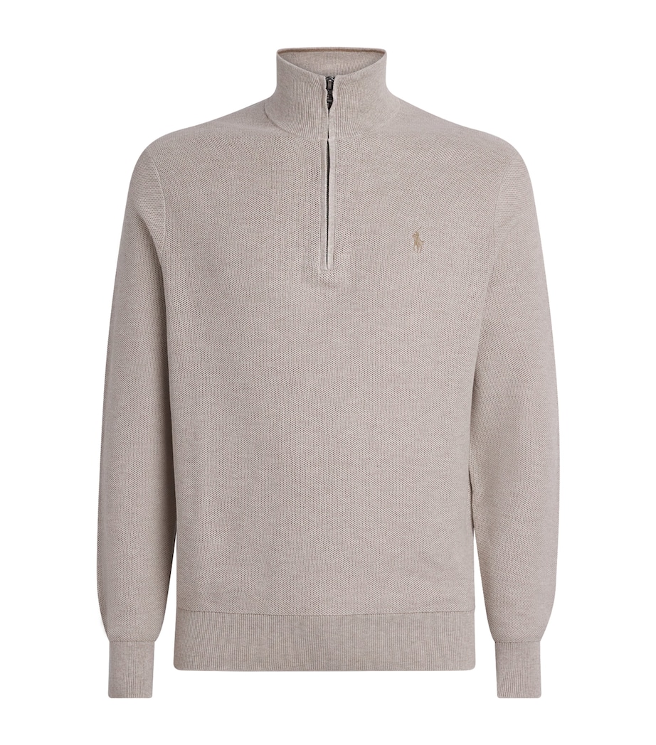 Polo Ralph Lauren Mens Cotton Half-Zip Sweater Light Wlnut Brn Hthr Image 1