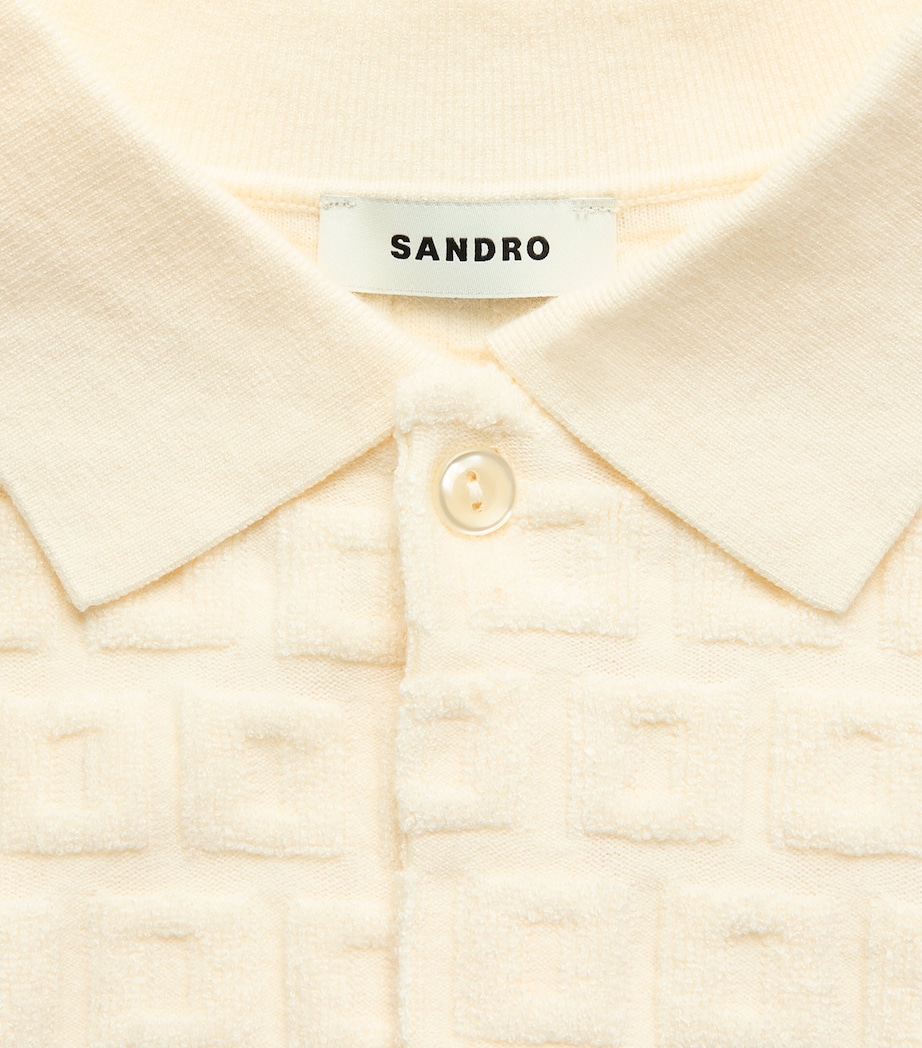 Sandro Paris Mens Terry Knit Jacquard Short-Sleeve Shirt Ecru Image 6
