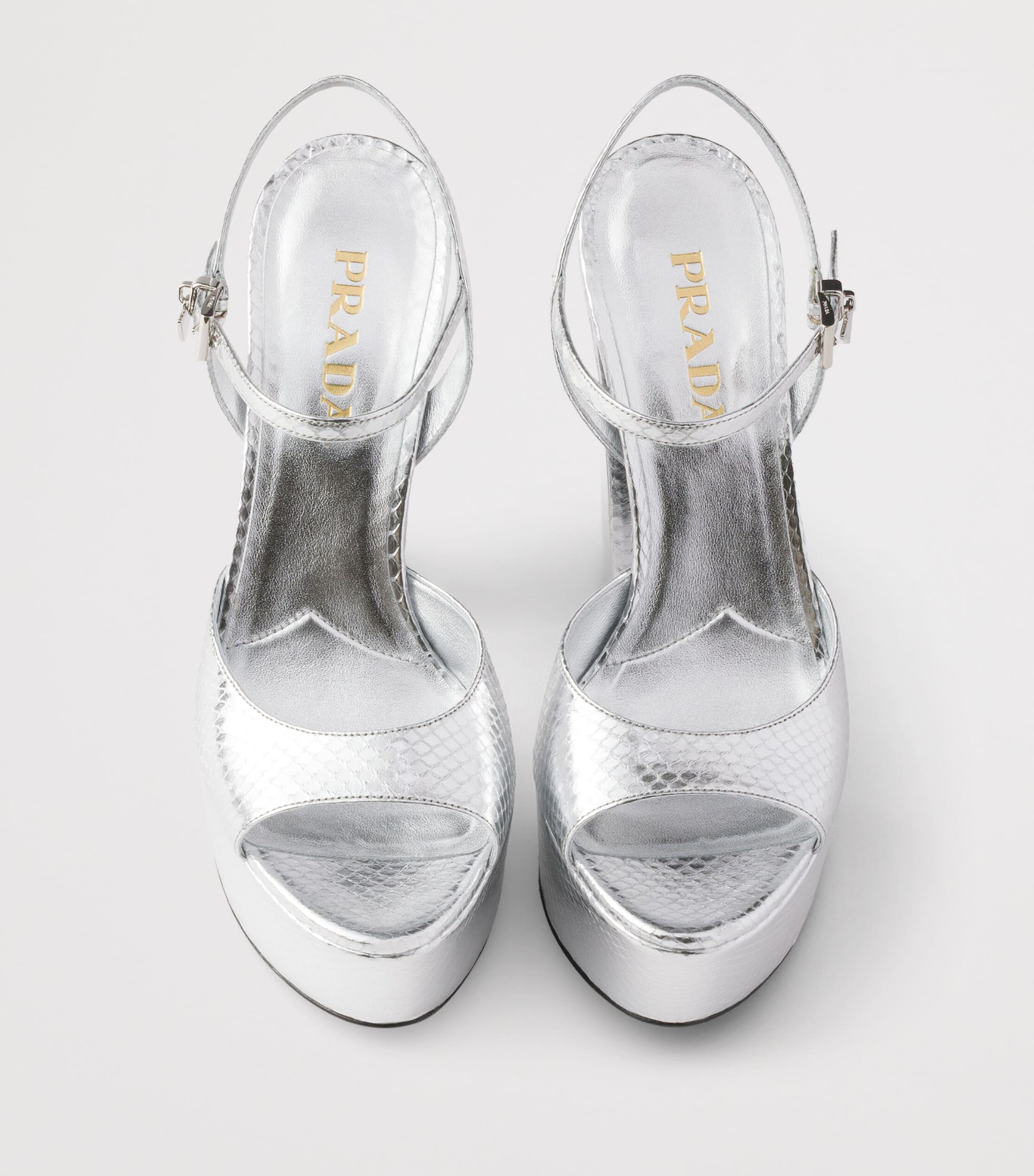 Prada Metallic Snakeskin Platform Sandals 115 Gold/silver Image 3