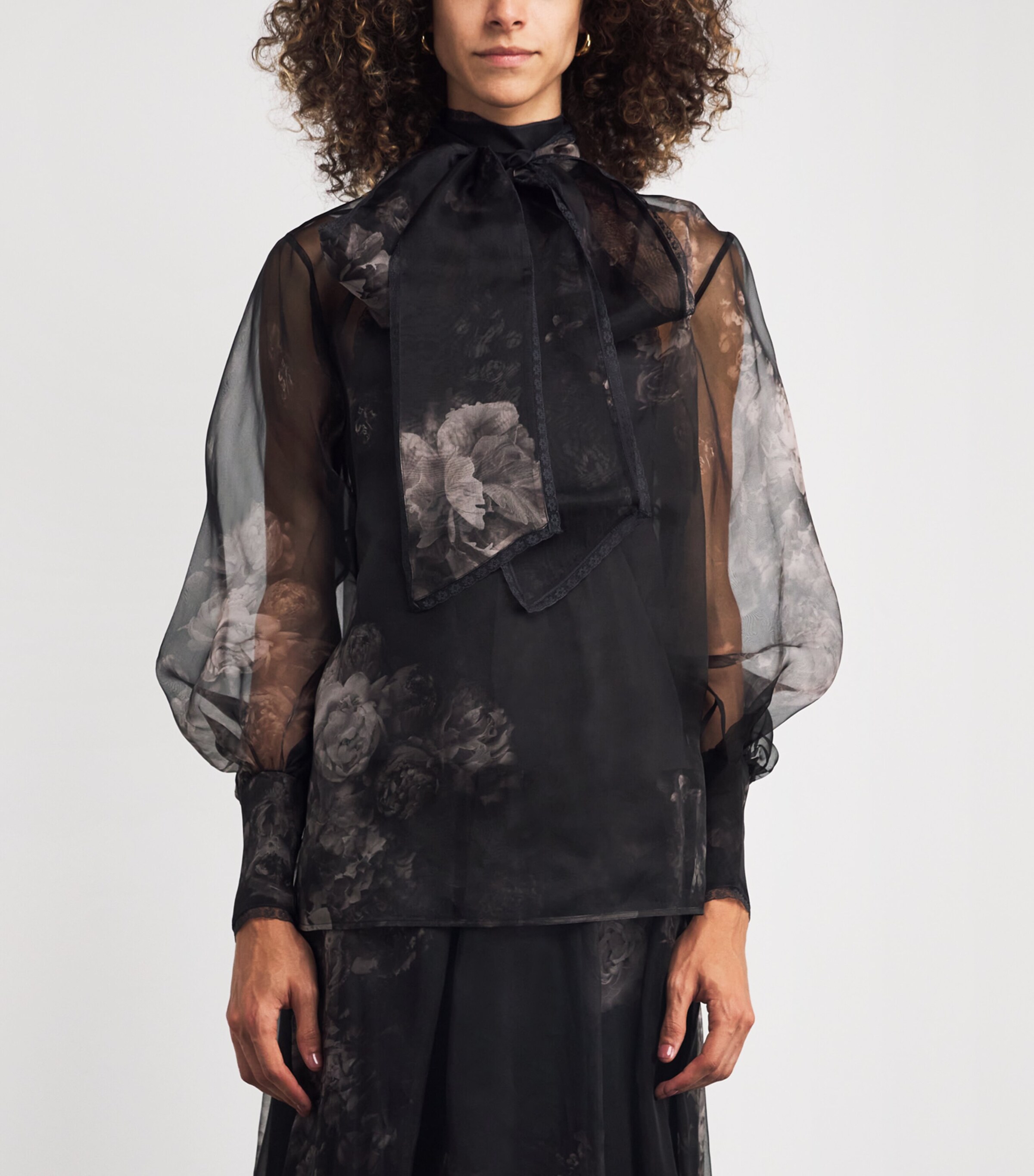 Zimmermann Womens Silk Hypnotic Pussybow Blouse Ghost Floral Image 3