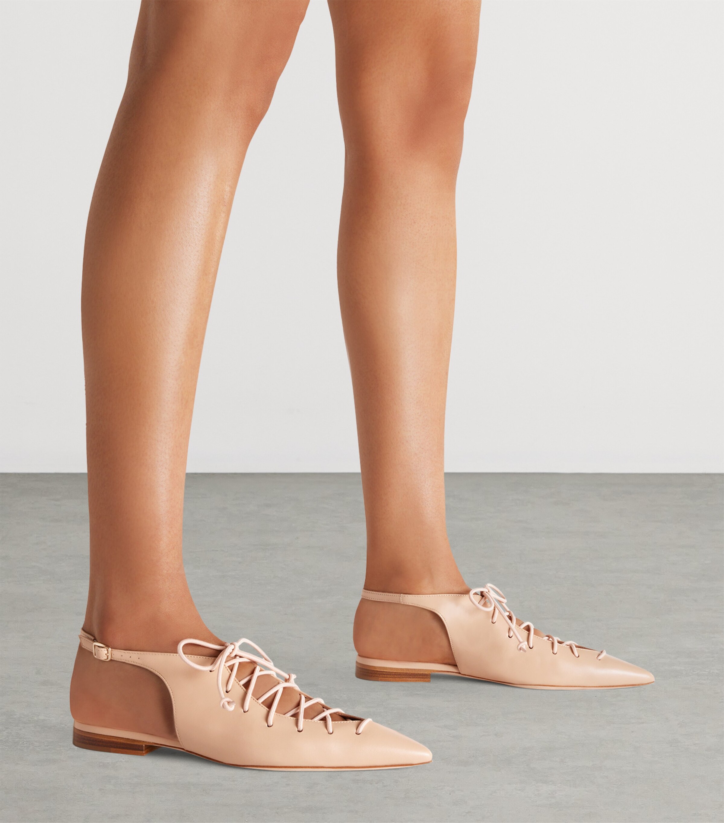 Malone Souliers Leather Lace-Up Alia Slingback Flats Buff Image 2