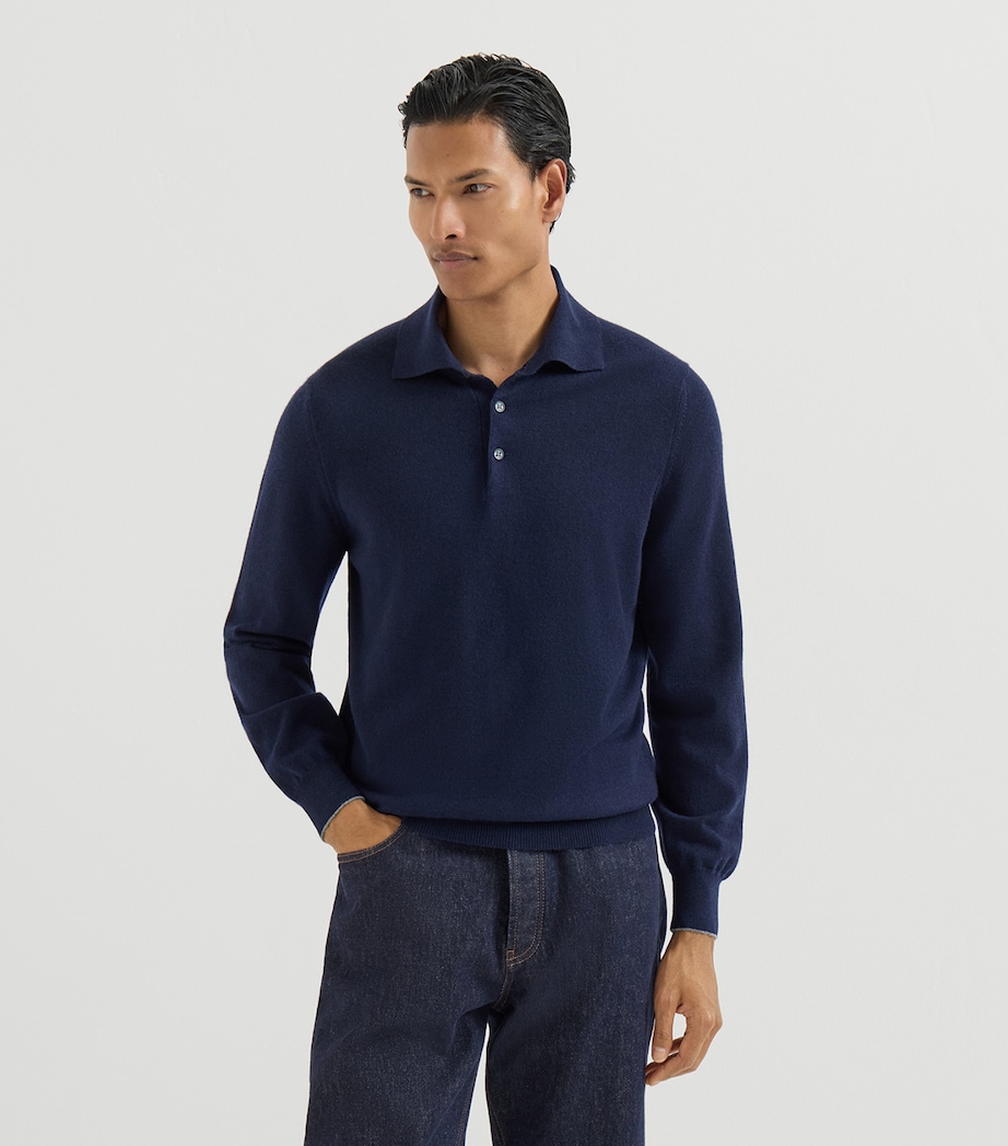 Brunello Cucinelli Mens Cashmere Polo Sweater Image 3