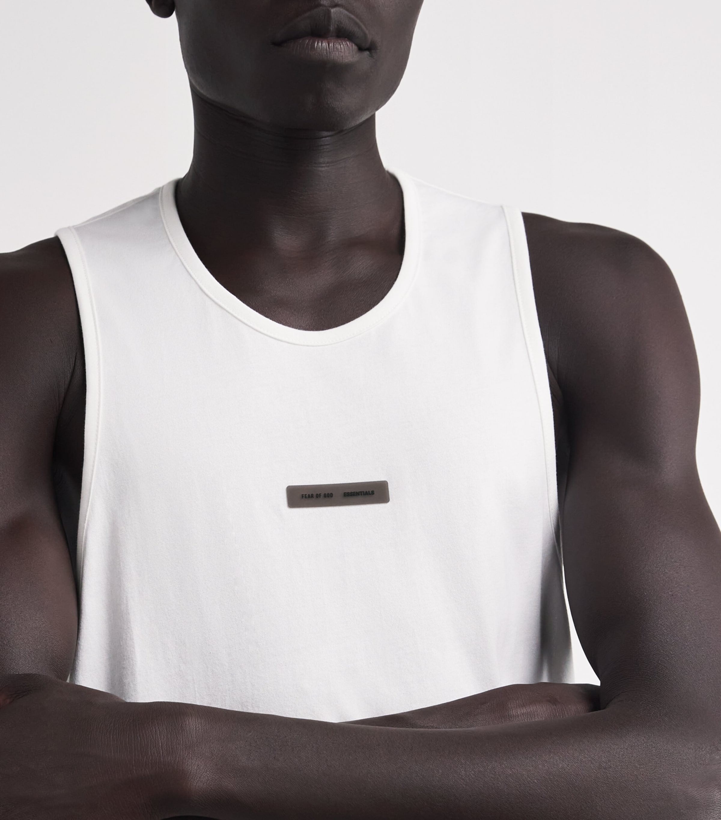 FEAR OF GOD ESSENTIALS Mens Cotton Oversized Logo Tank Top Bright White Image 6