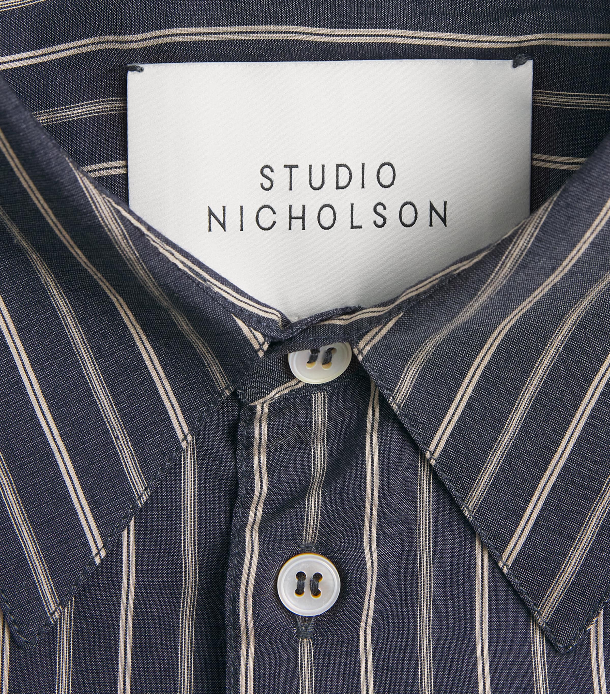 Cotton Stripe Oversized Shirt INDIGO Image 5