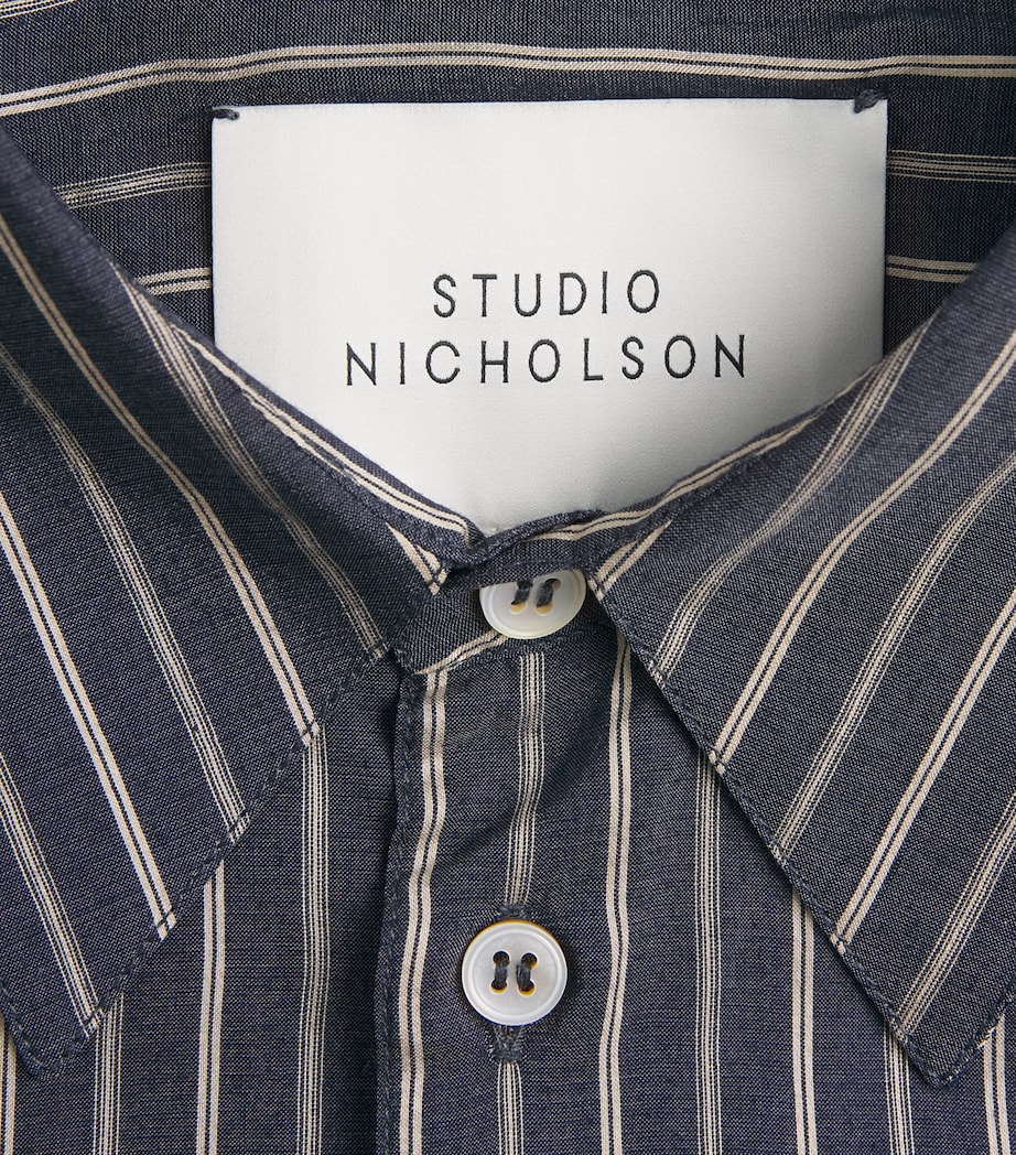 Cotton Stripe Oversized Shirt INDIGO Image 5