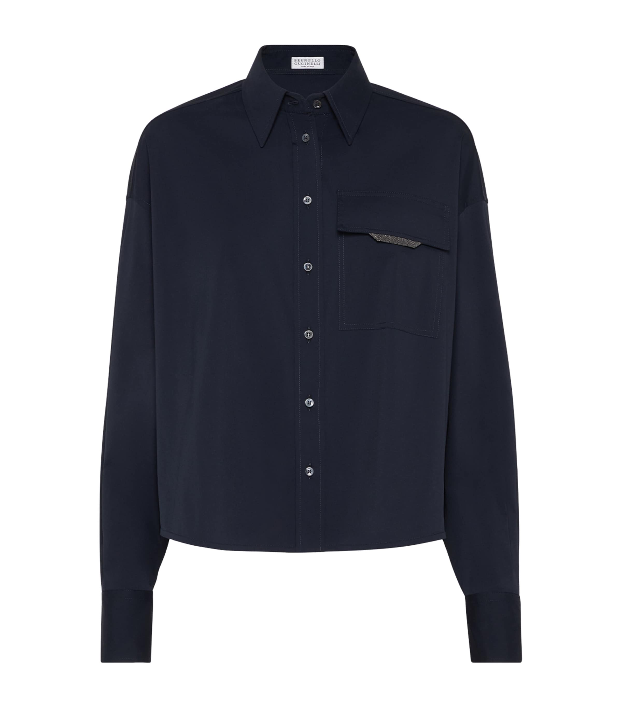 Brunello Cucinelli Cotton-blend Cropped Shirt In Blue