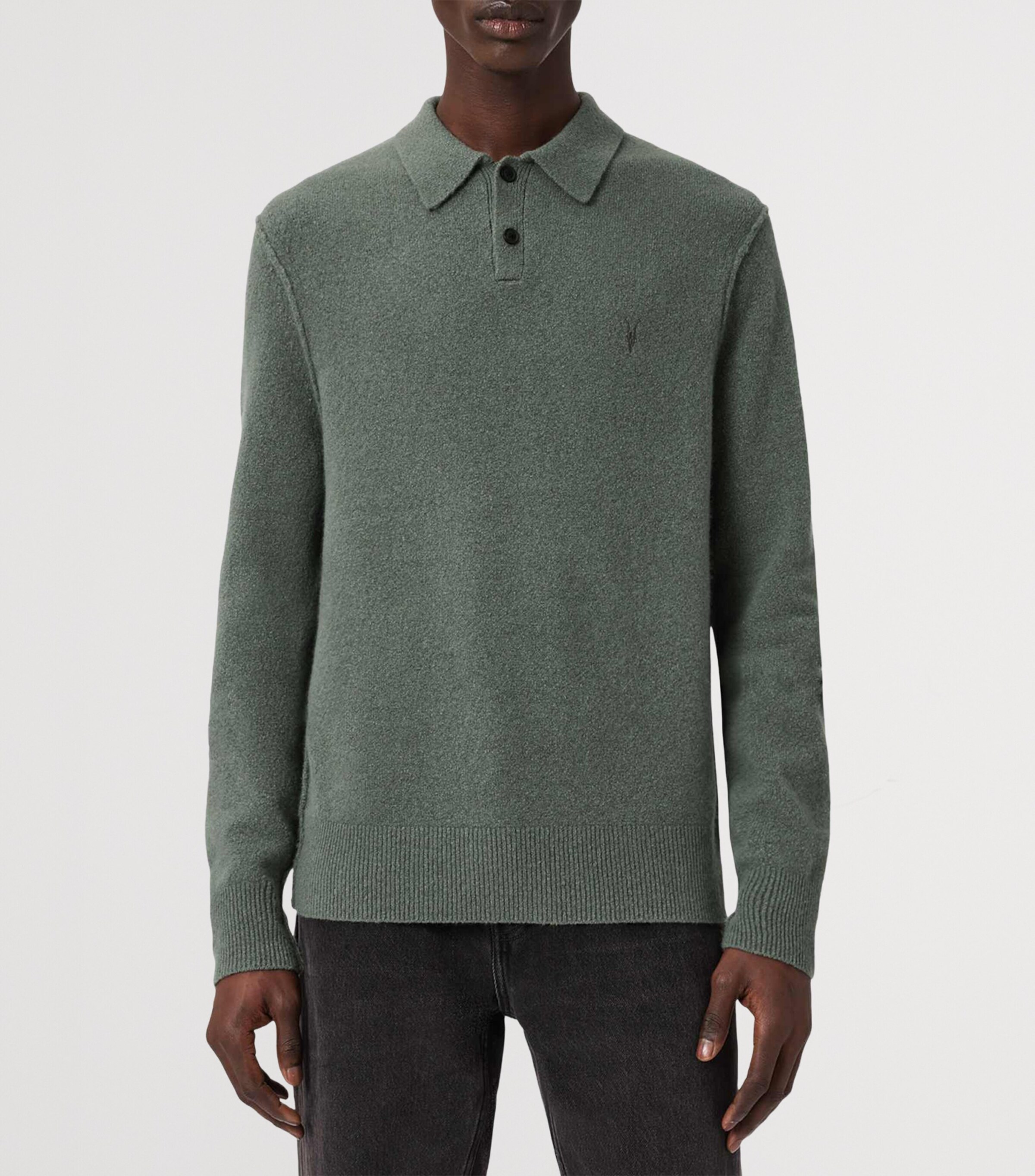 AllSaints Mens Statten Polo Sweater Maple Green Image 3