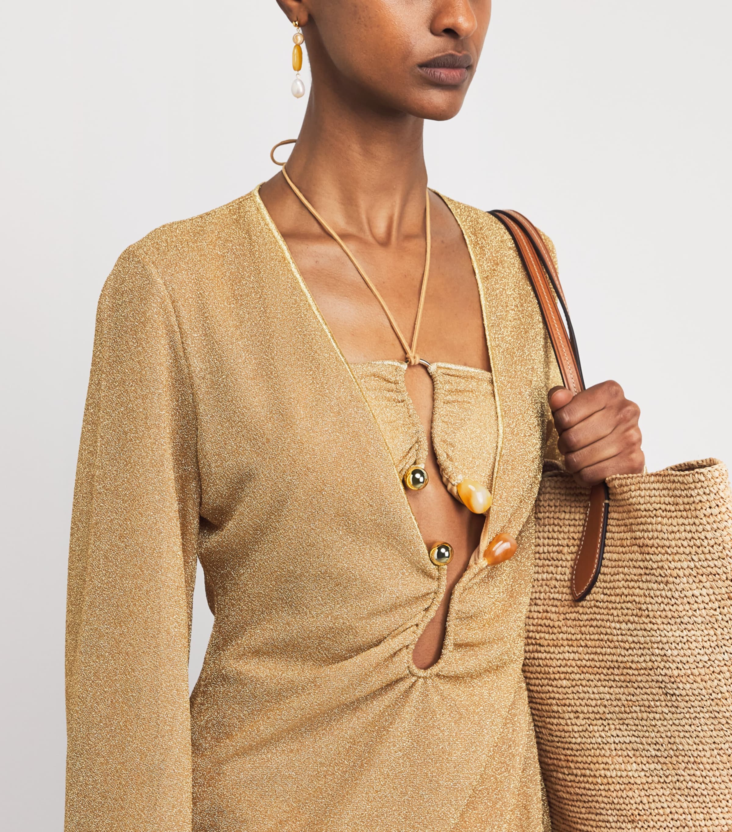 Oséree Womens Lumière Stones Kaftan Gold Image 3