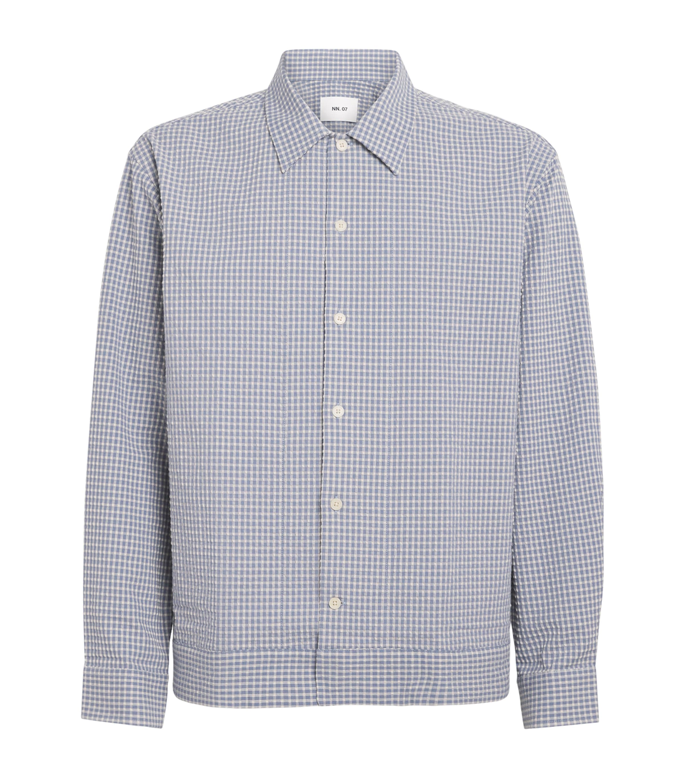 NN.07 Mens Stretch-Cotton Seersucker Reed Shirt Stone Blue Image 1