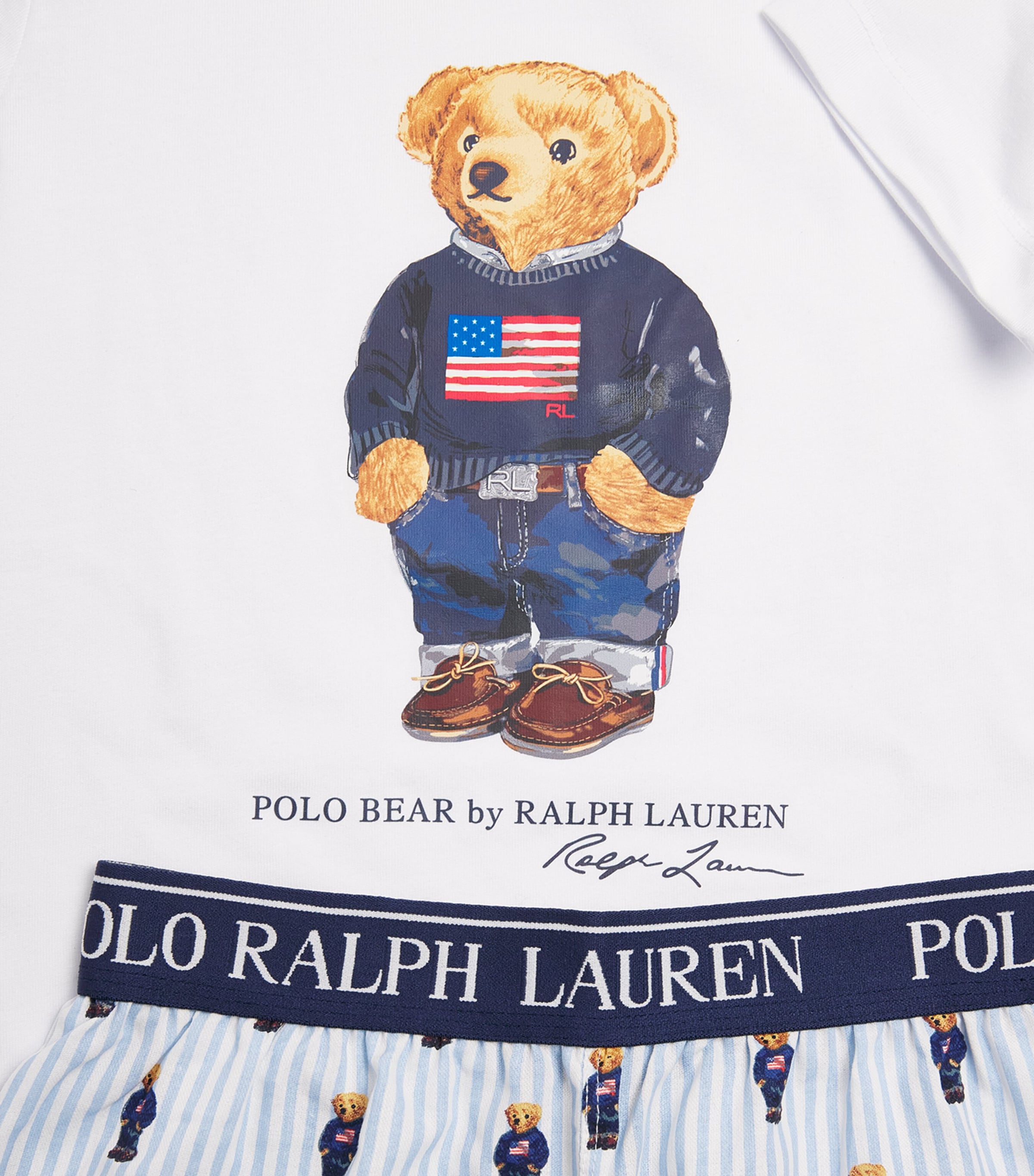 Cotton Polo Bear T-Shirt and Shorts Pyjama Set (3-7 Years) WHITE/ELITE BLUE Image 4