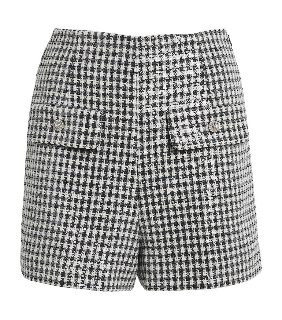 Sandro Paris Womens Tweed Sequinned Houndstooth Shorts Black / White Image 1