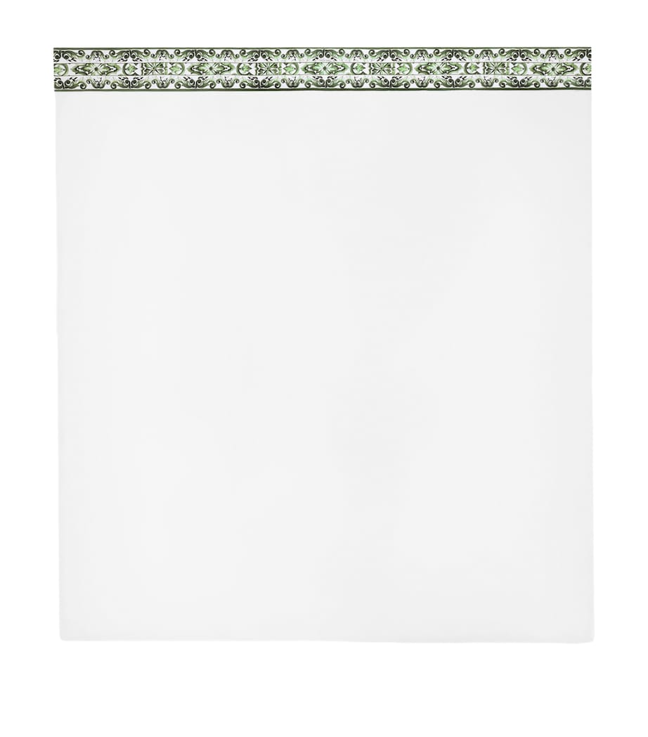 Dolce&Gabbana Casa Cotton Majolica King Flat Sheet (260cm x 280cm) Bianco/verdema Image 1