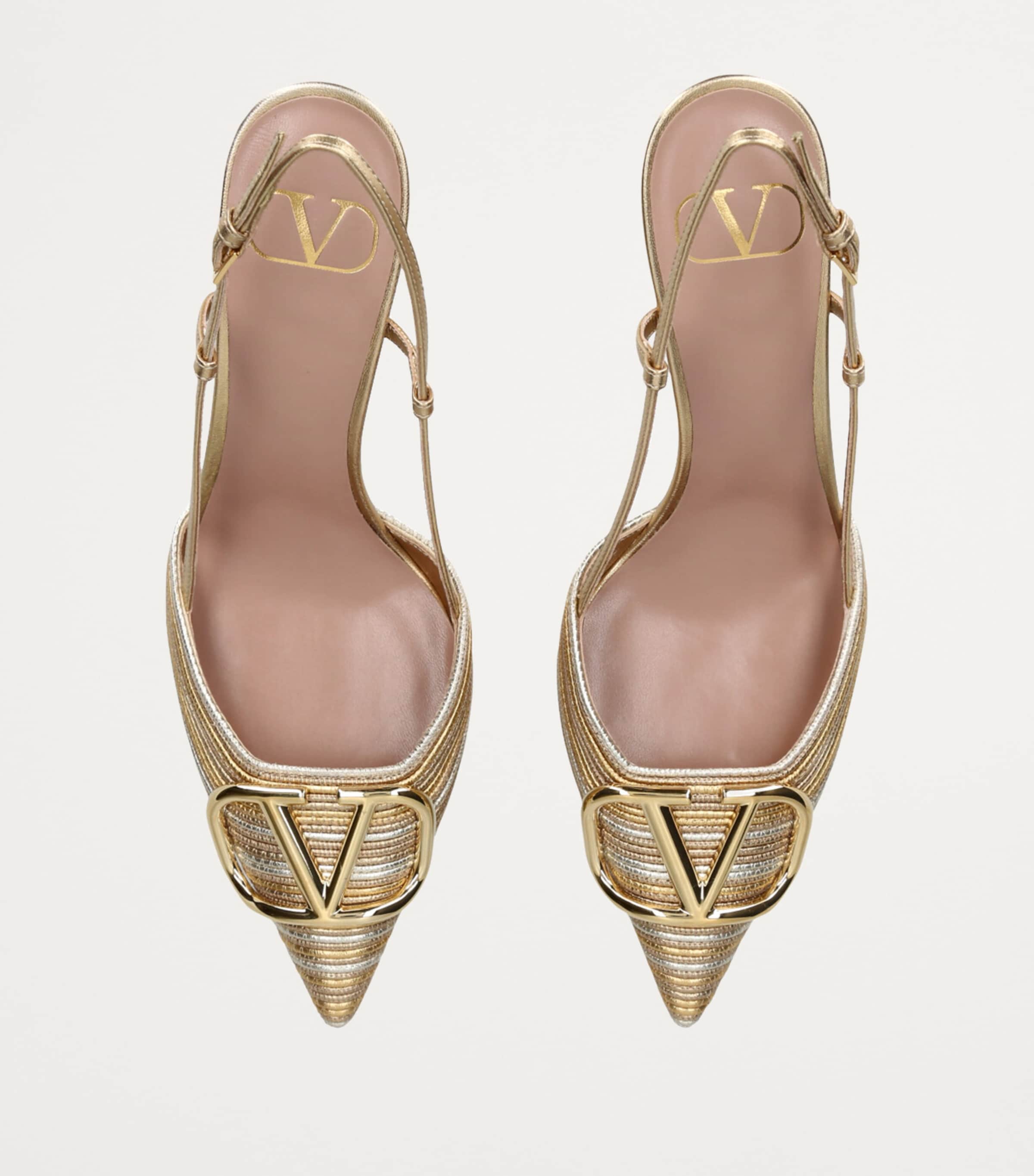 Leather Logo Slingback Pumps 80 GOLD COMB Image 4