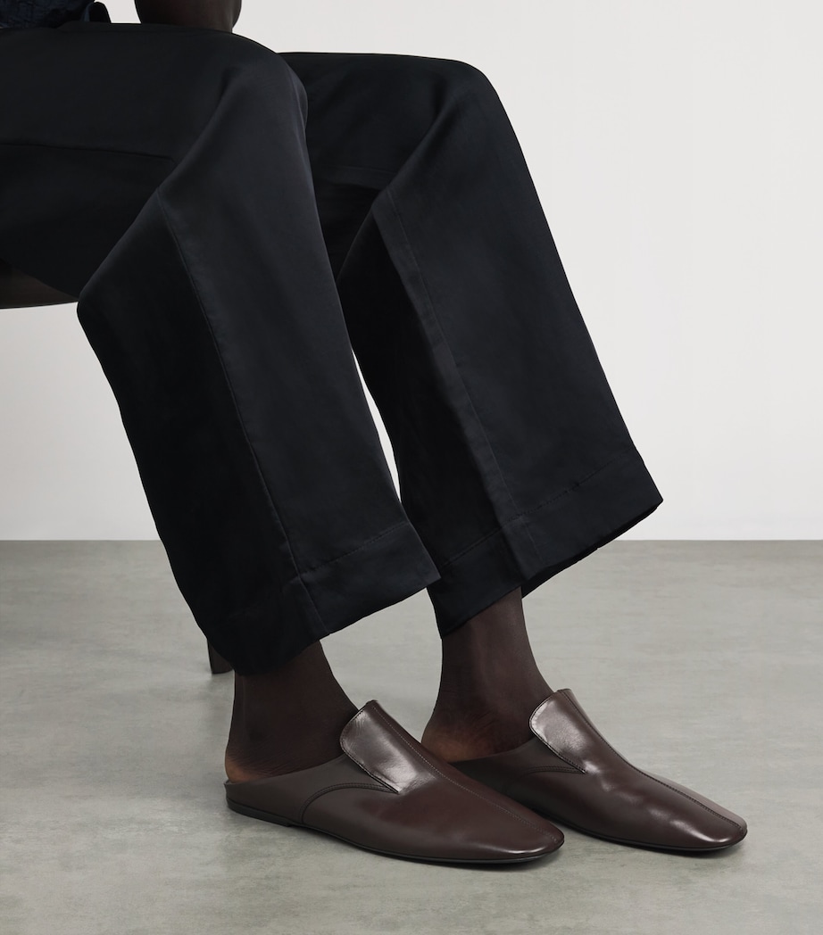 Leather Square-Toe Mules DARK BROWN Image 2