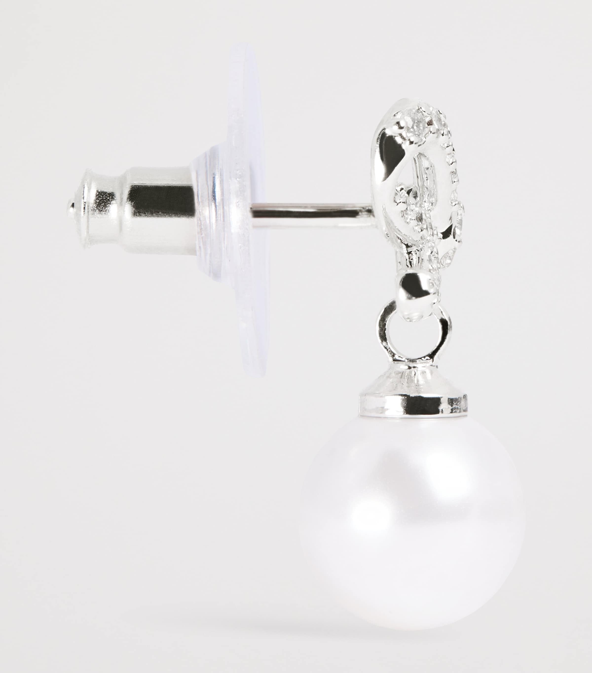 Crystal and Faux Pearl Bow Drop Earrings SILVER Image 4