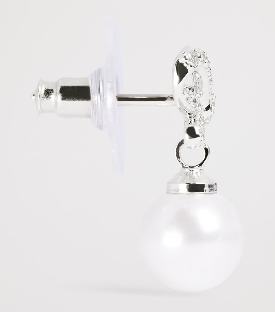 Crystal and Faux Pearl Bow Drop Earrings SILVER Image 4