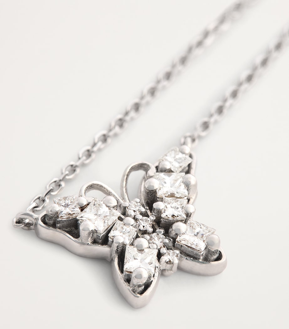 Mini White Gold and Diamond Princess Butterfly Necklace 18K WG/WD Image 5
