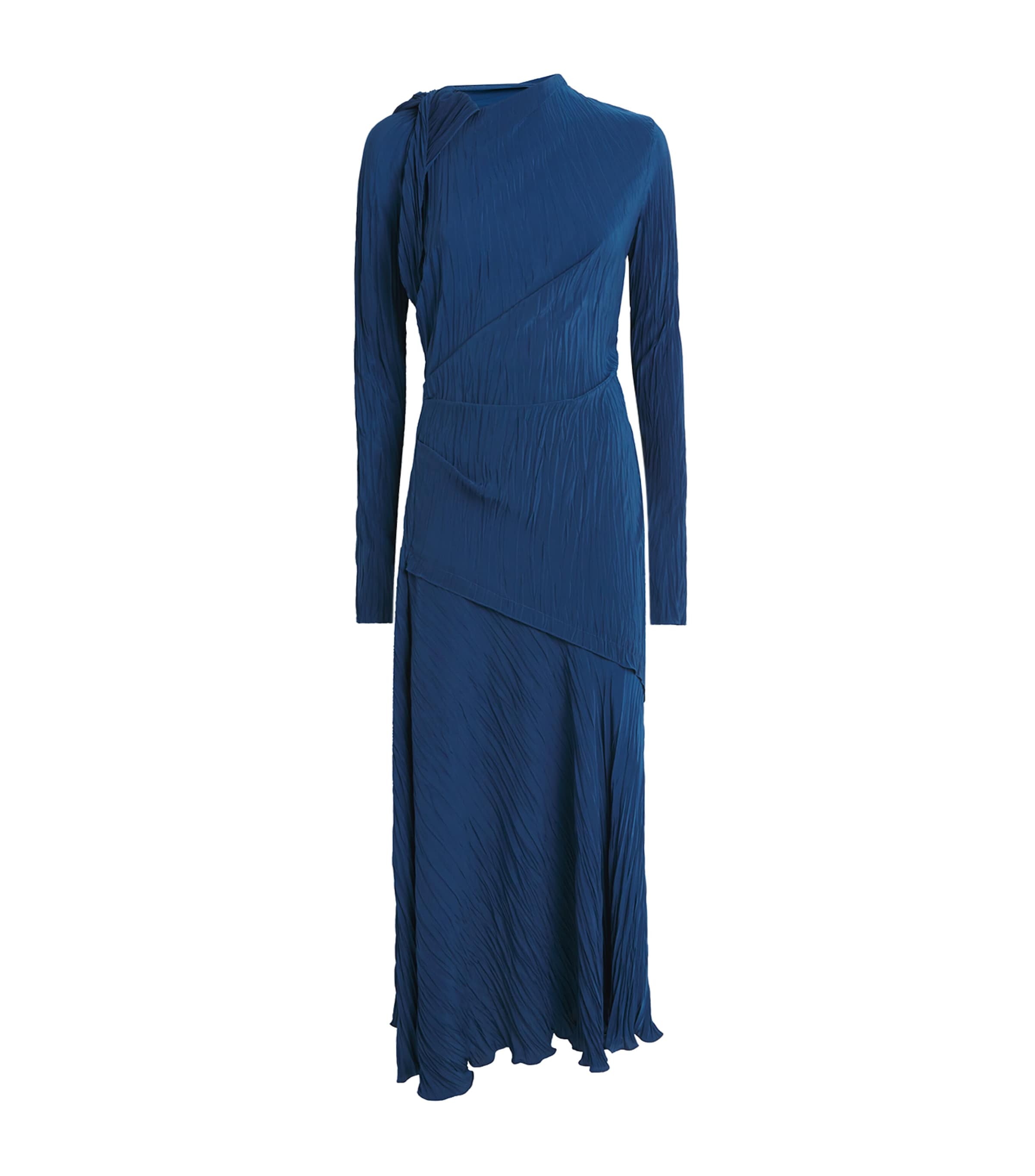 Victoria Beckham Womens Plisse Long-Sleeve Midi Dress Dark Ocean Image 1