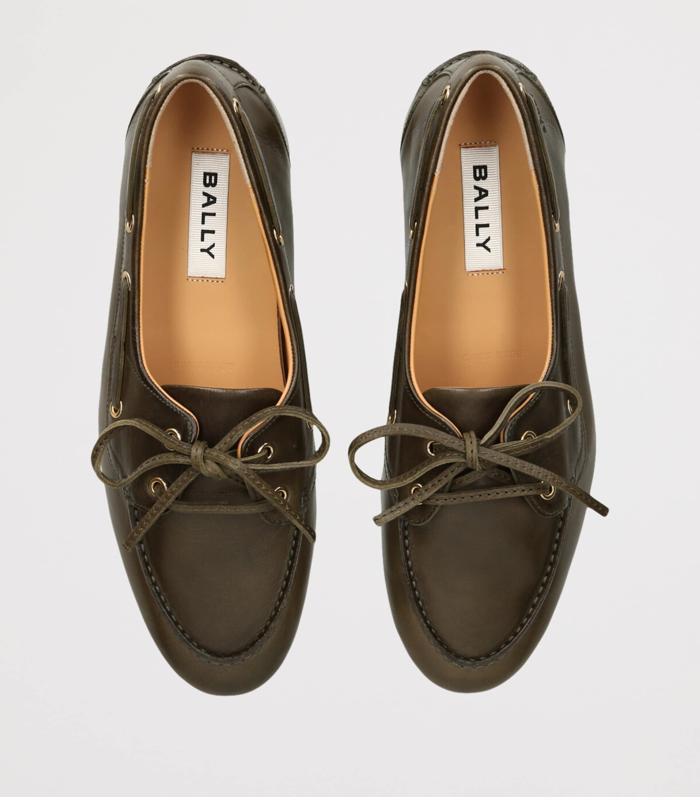 Leather Pathy Boat Shoes DARK GREEN Image 4