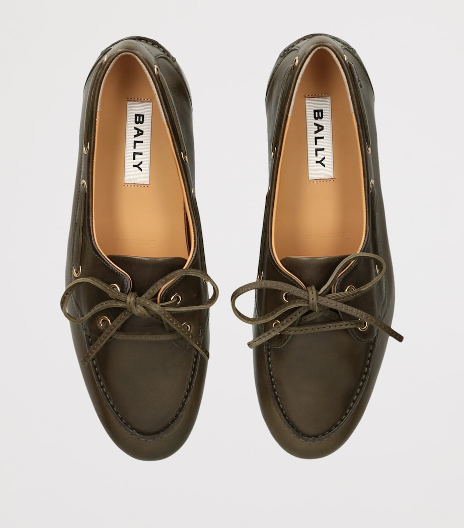 Leather Pathy Boat Shoes DARK GREEN Image 4