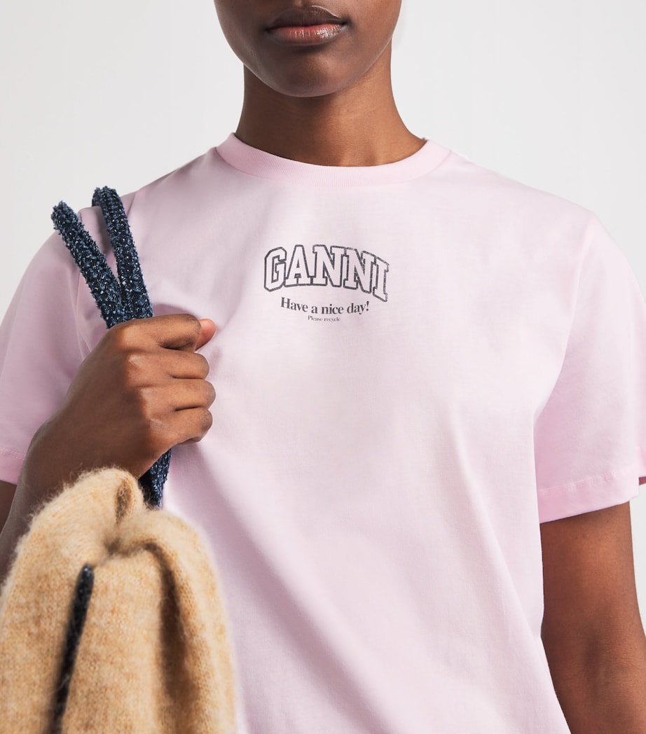 GANNI Womens Organic Cotton Logo T-Shirt Chalk Pink Image 3