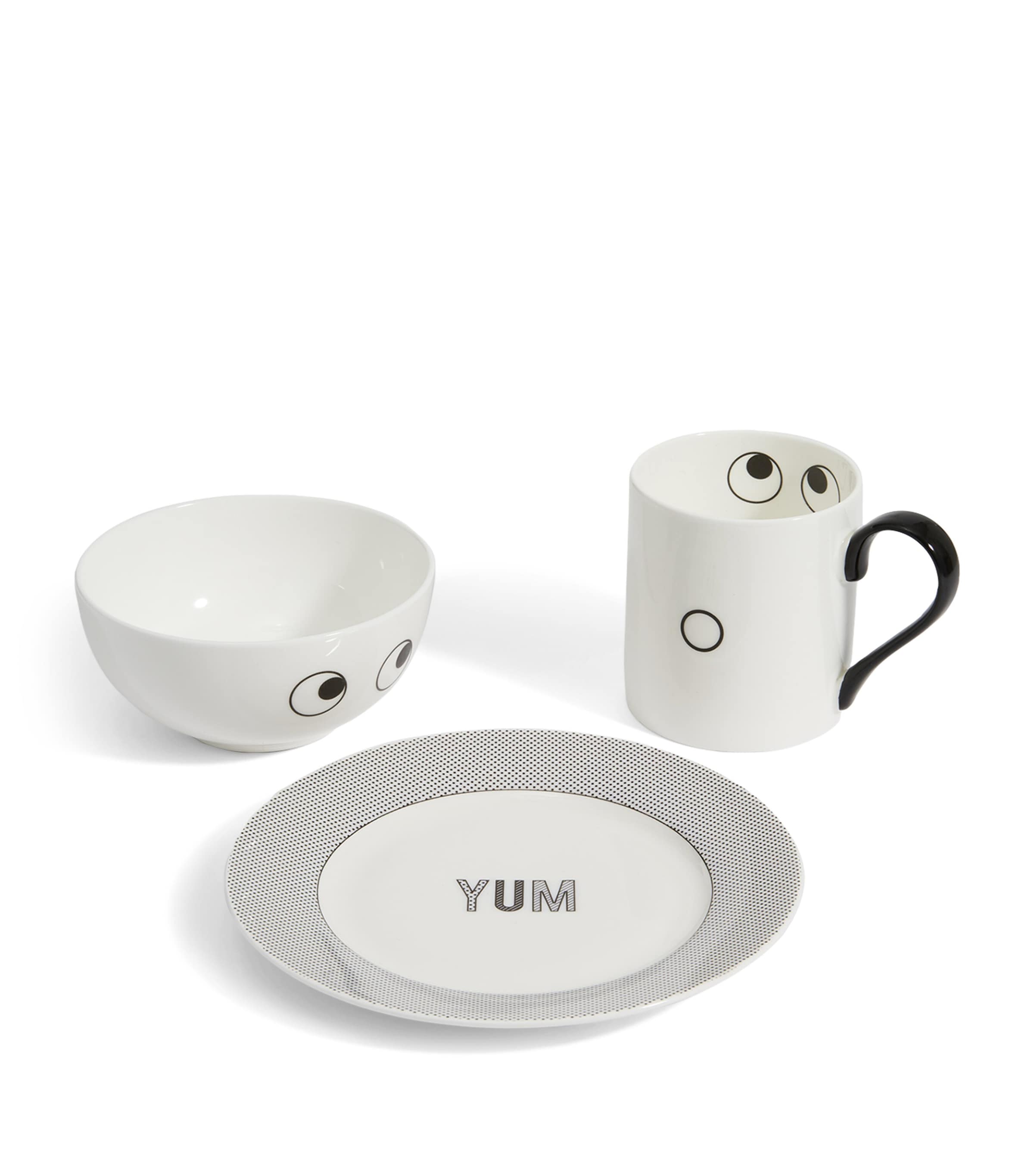 Ceramic Eyes Mug, Bowl and Plate Set WHITE Image 2