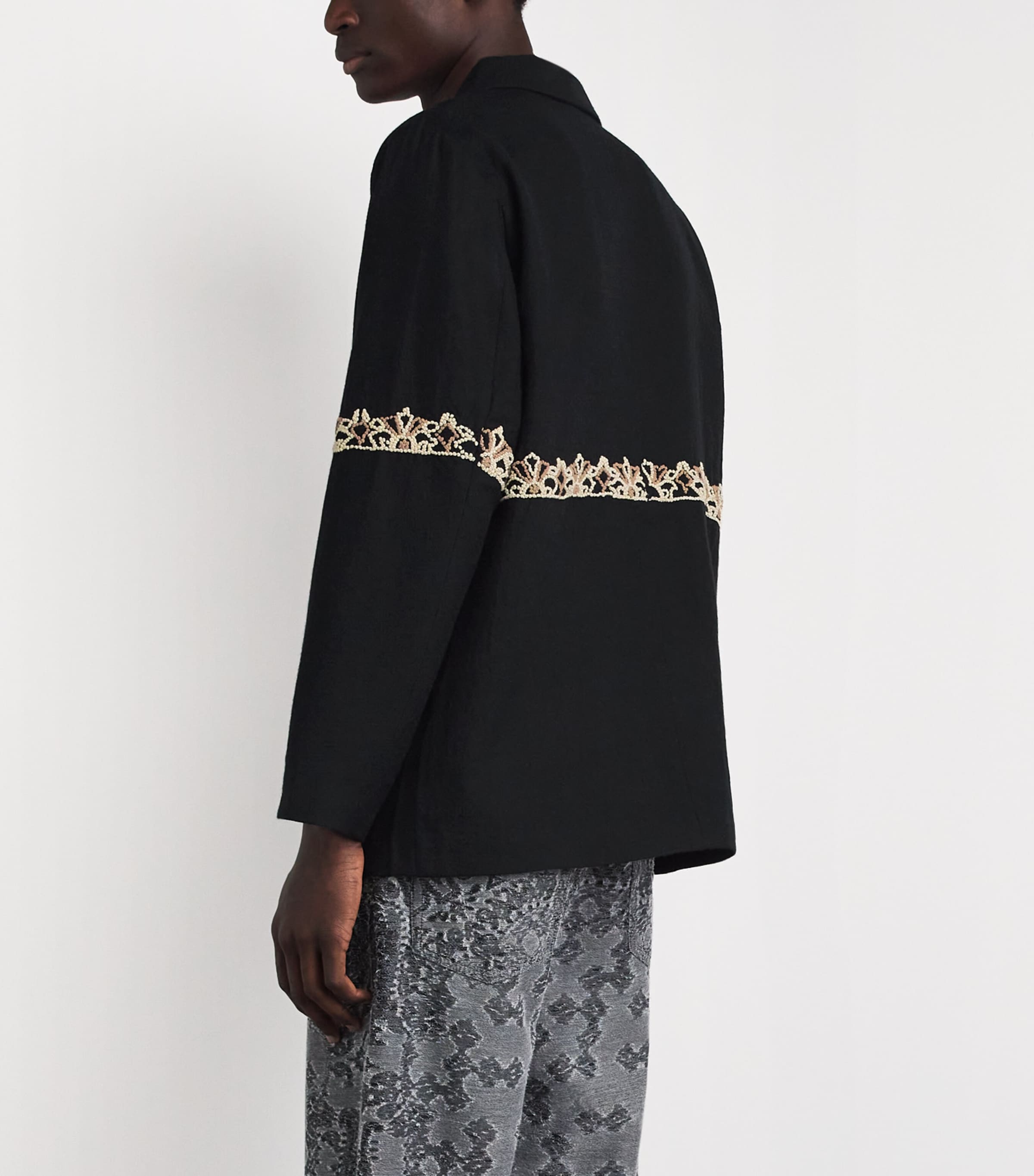 Kartik Research Mens Wool Embroidered Blazer Black/ Ecru/ Beige Image 5