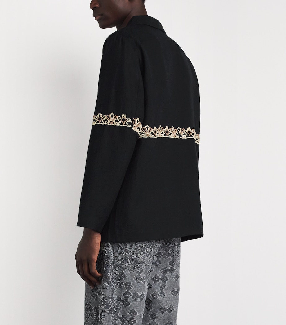 Kartik Research Mens Wool Embroidered Blazer Black/ Ecru/ Beige Image 5
