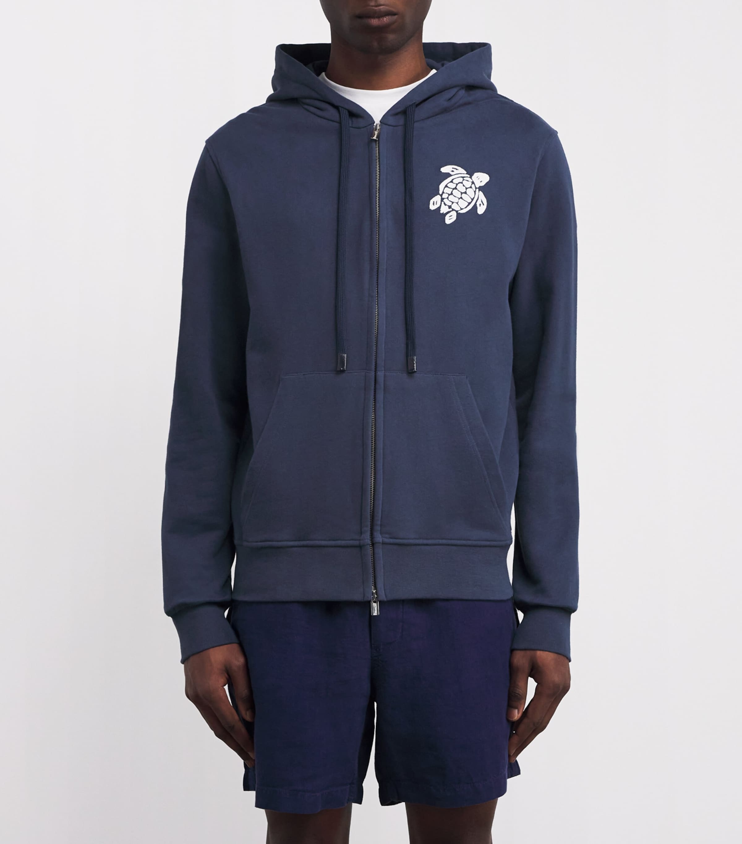 Embroidered Zip-Up Hoodie 390-NAVY Image 3