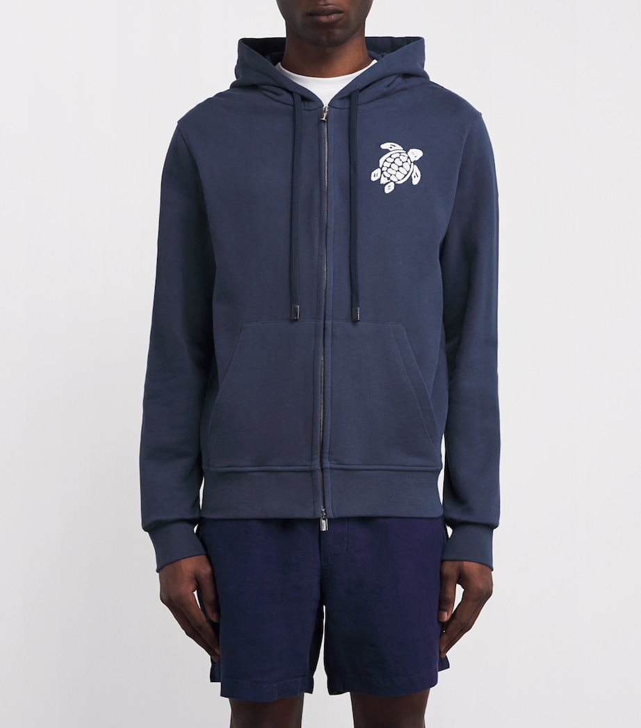 Embroidered Zip-Up Hoodie 390-NAVY Image 3