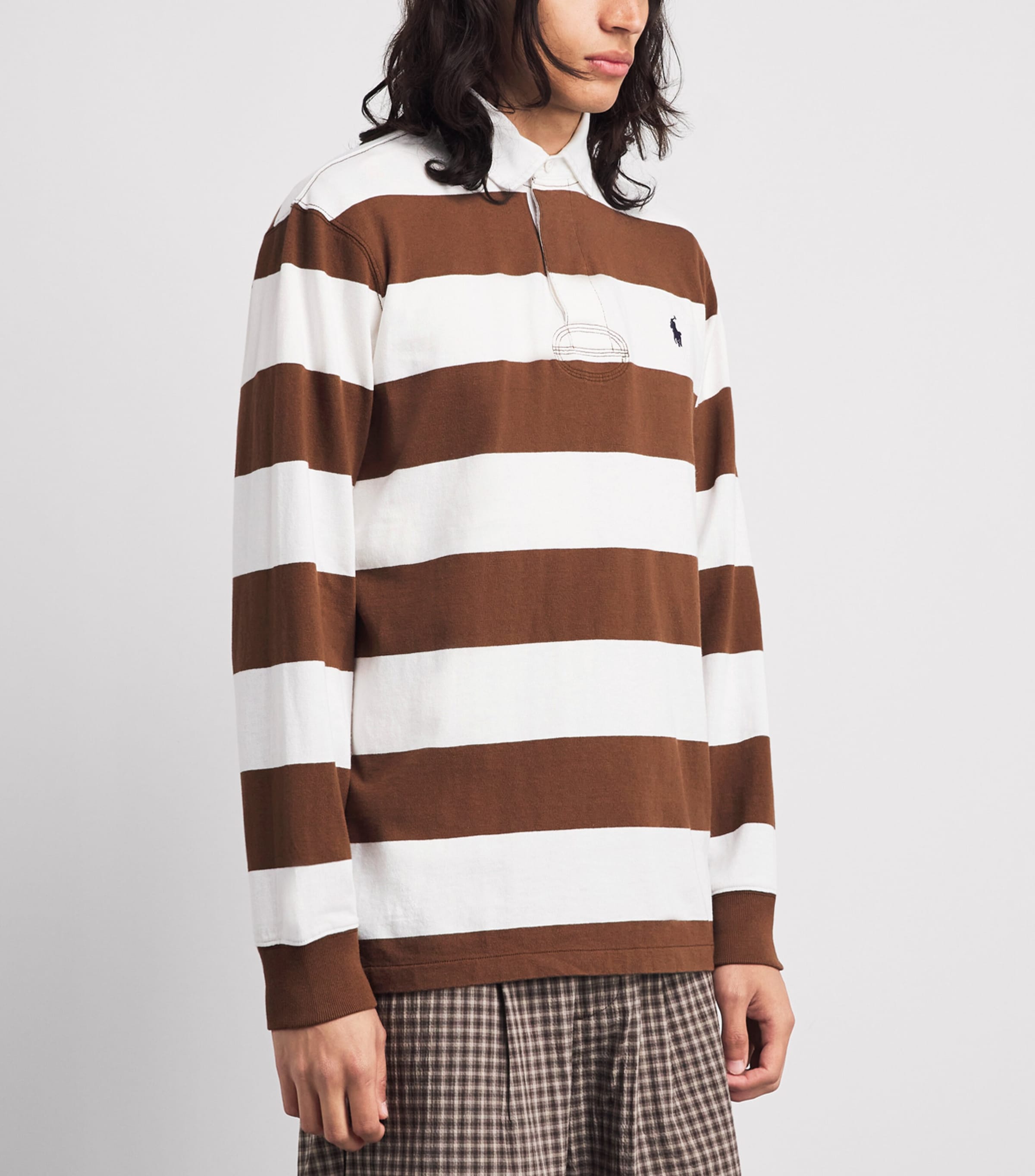 Polo Ralph Lauren Mens Cotton Stripe Rugby Shirt Pale Rsset/trphy Crm Image 4