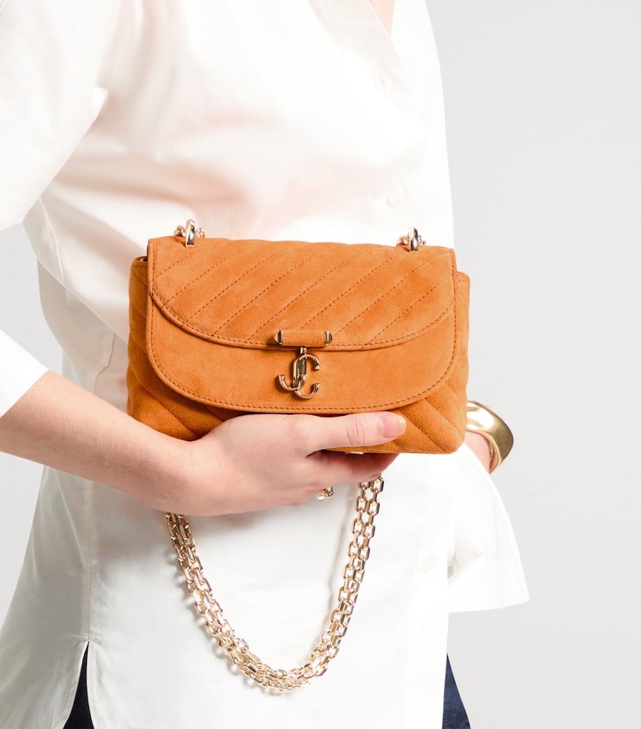 Jimmy Choo Small Quilted Suede Curve Cross-Body Bag Sunset Orange/shiny Image 2