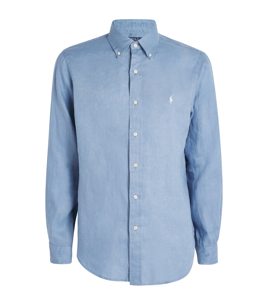 Polo Ralph Lauren Mens Linen Polo Pony Shirt Blue Image 1
