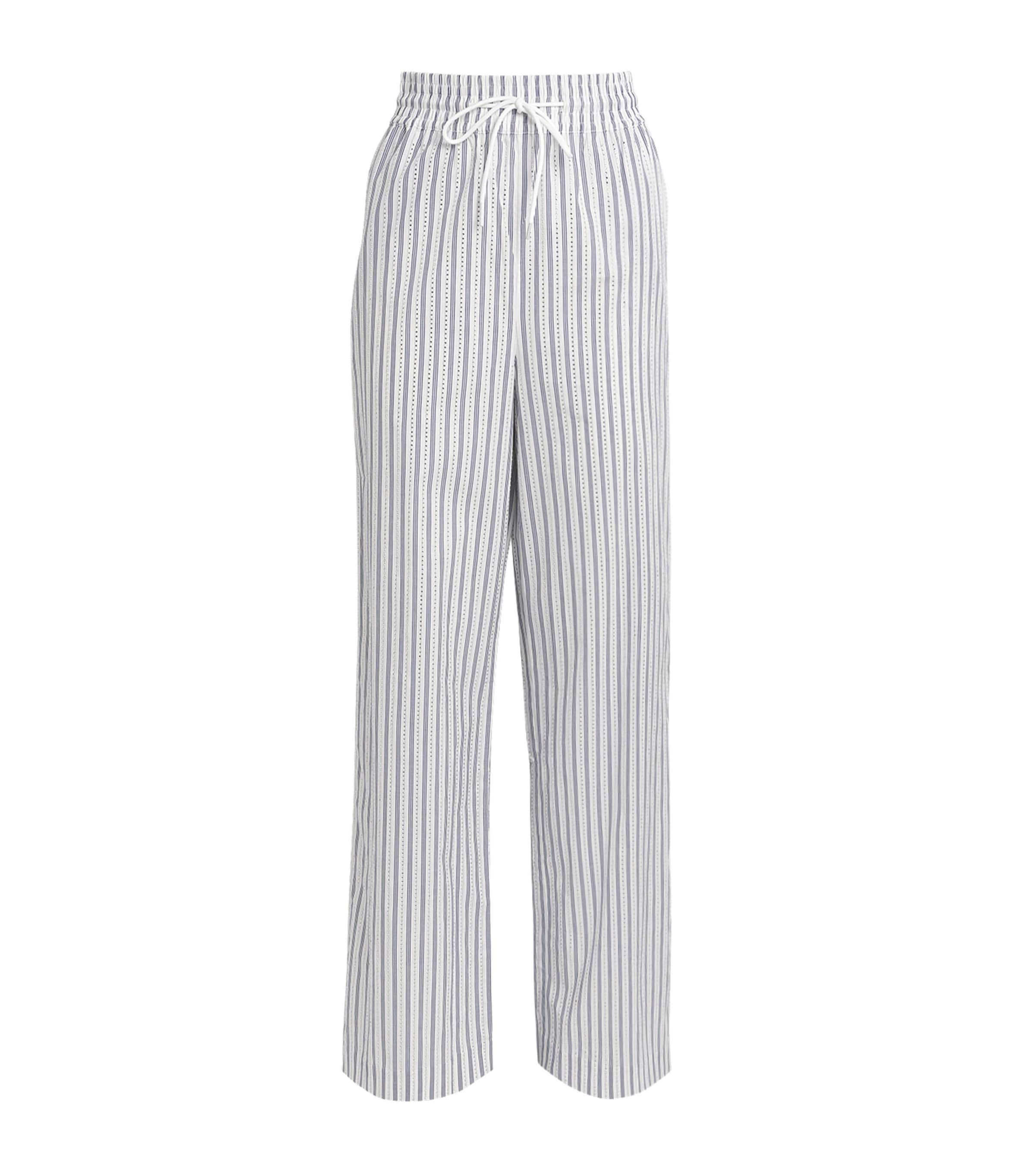Sandro Rhinestone Striped Wide-leg Trousers In Beige