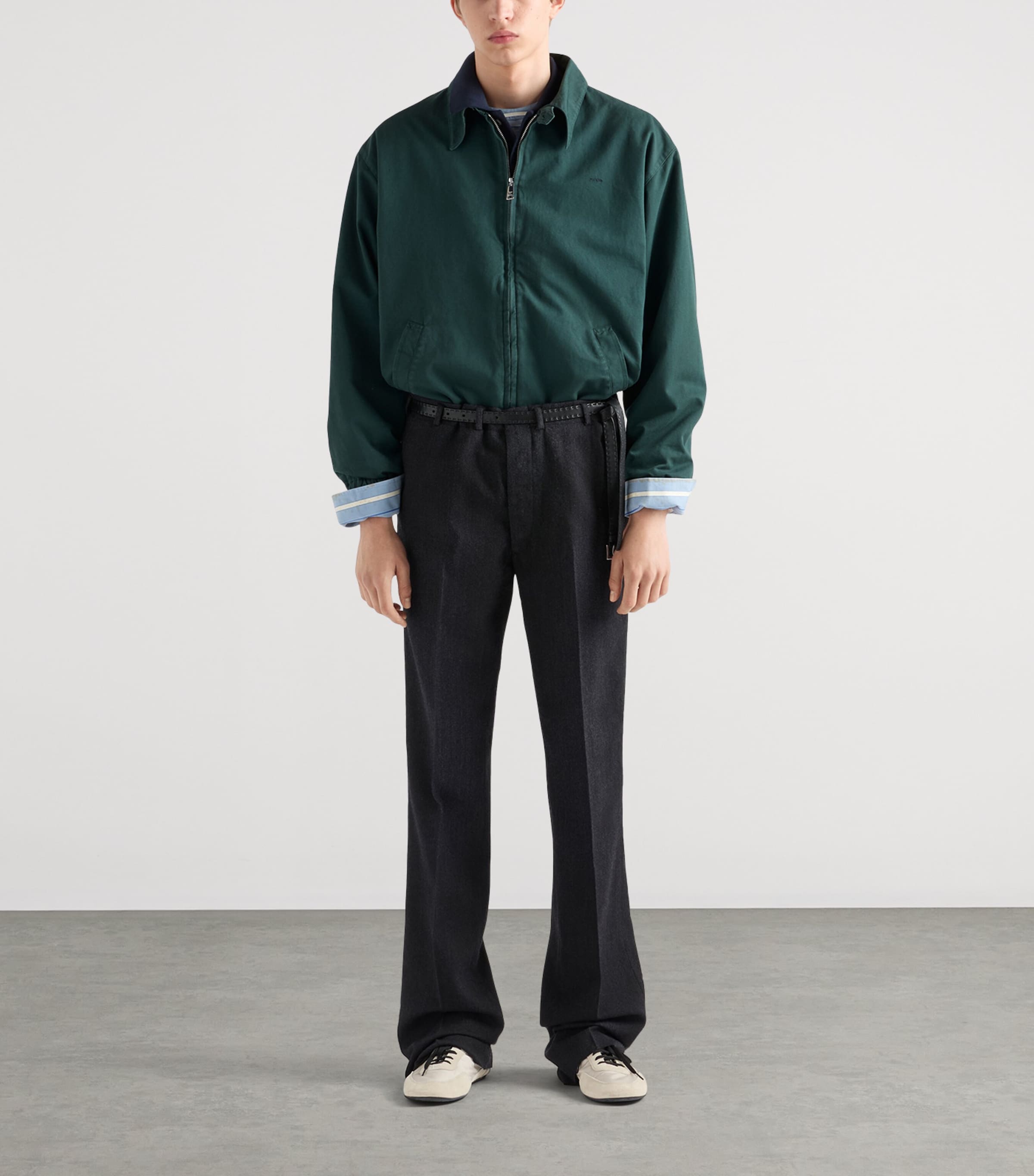 Prada Mens Cotton Long-Sleeve Polo Shirt Blue Image 2