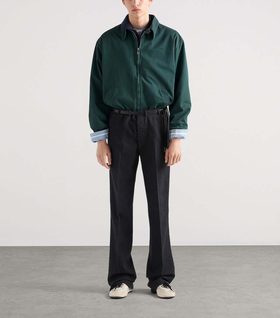 Prada Mens Cotton Long-Sleeve Polo Shirt Blue Image 2