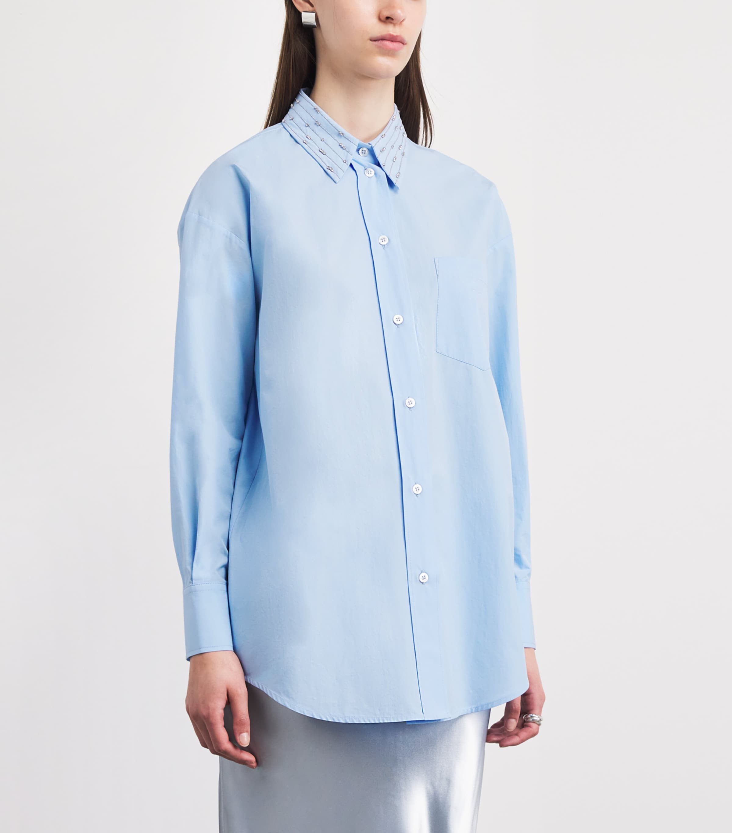 Fabiana Filippi Womens Embellished-Collar Boyfriend Shirt Azzurro Cielo Image 4